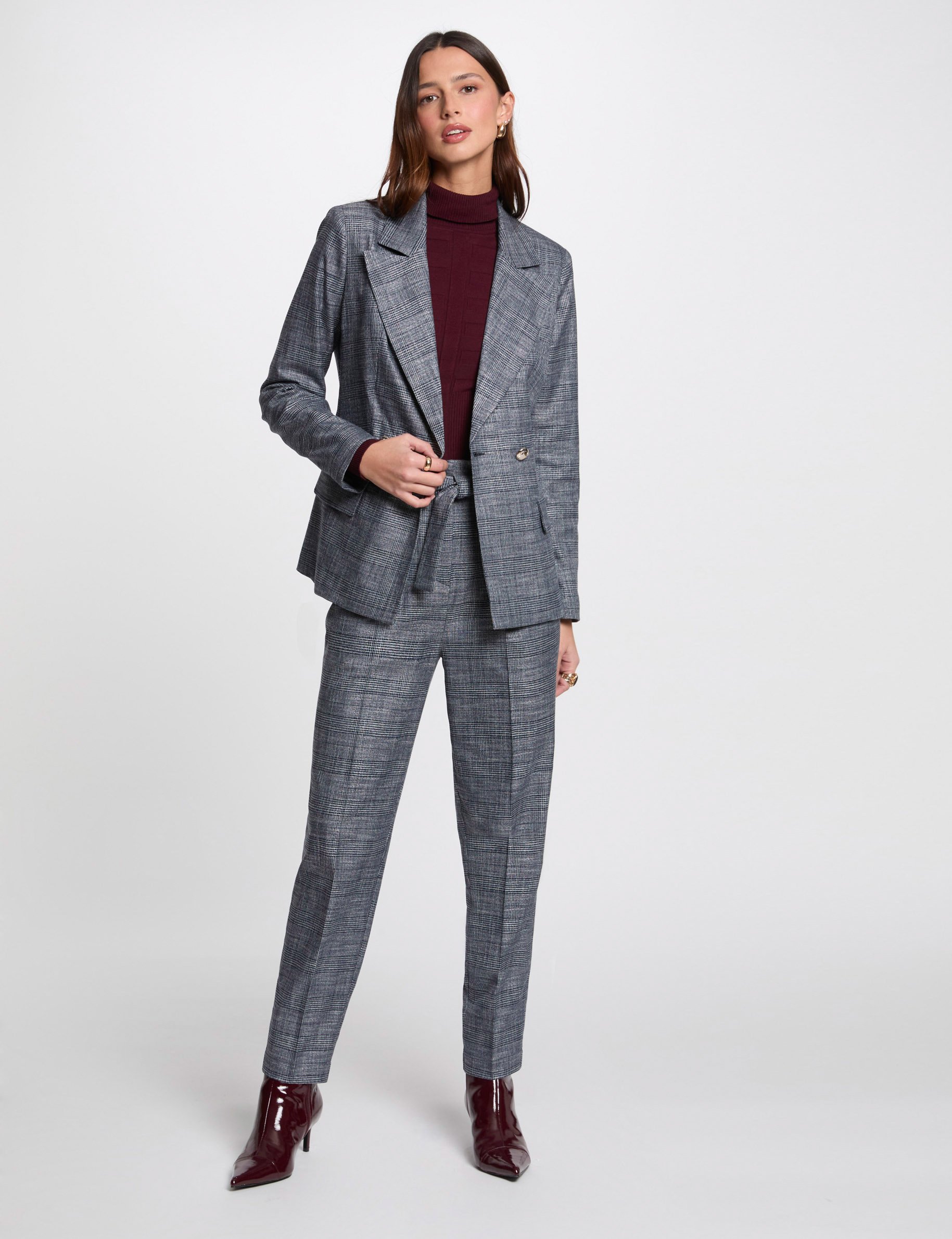 Pantalon carotte à carreaux multicolore femme Morgan