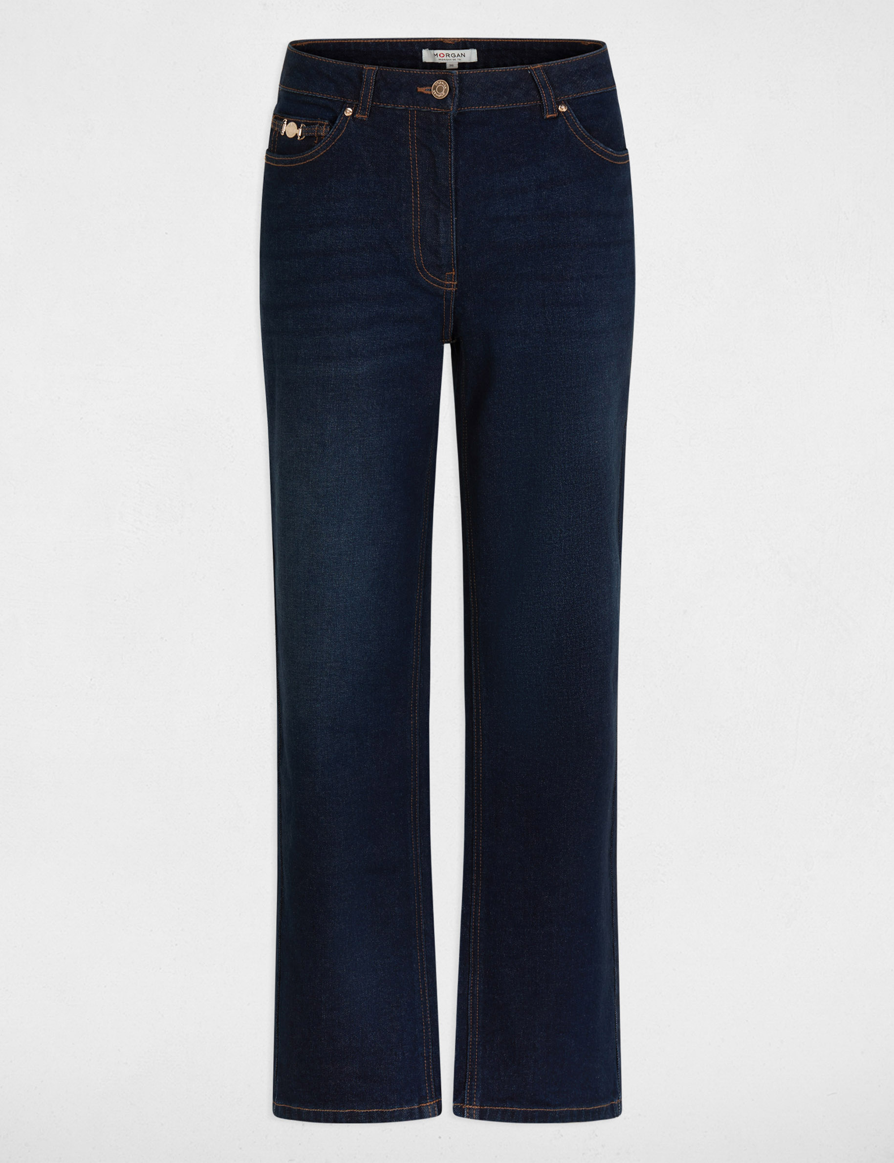 Jean droit taille haute bleu femme