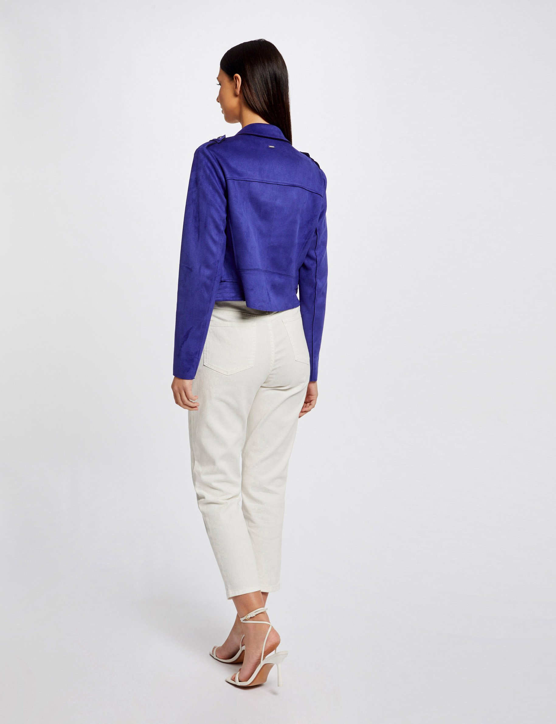blouson droit aspect suedine bleu moyen femme Blouson droit aspect suédine bleu moyen femme