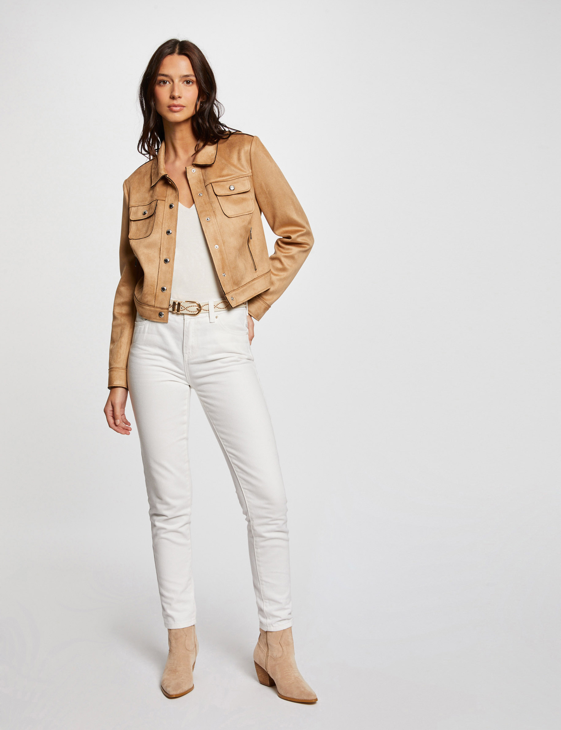 Blouson suédine boutonné camel femme Morgan