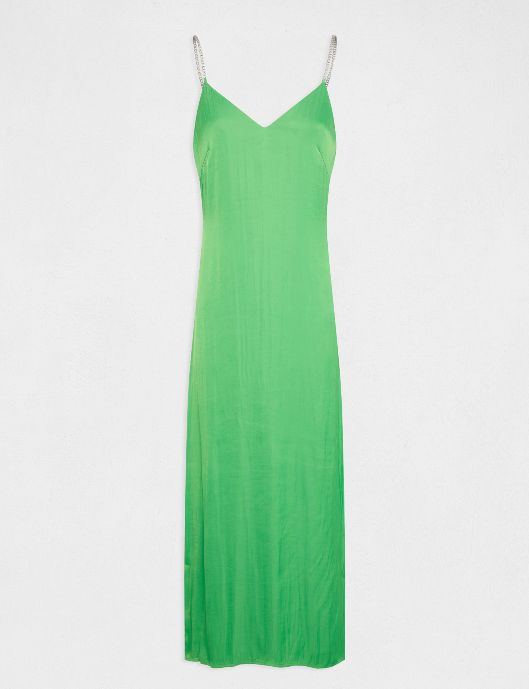 robe longue evasee fendue satin vert clair femme Robe longue évasée fendue satin vert clair femme