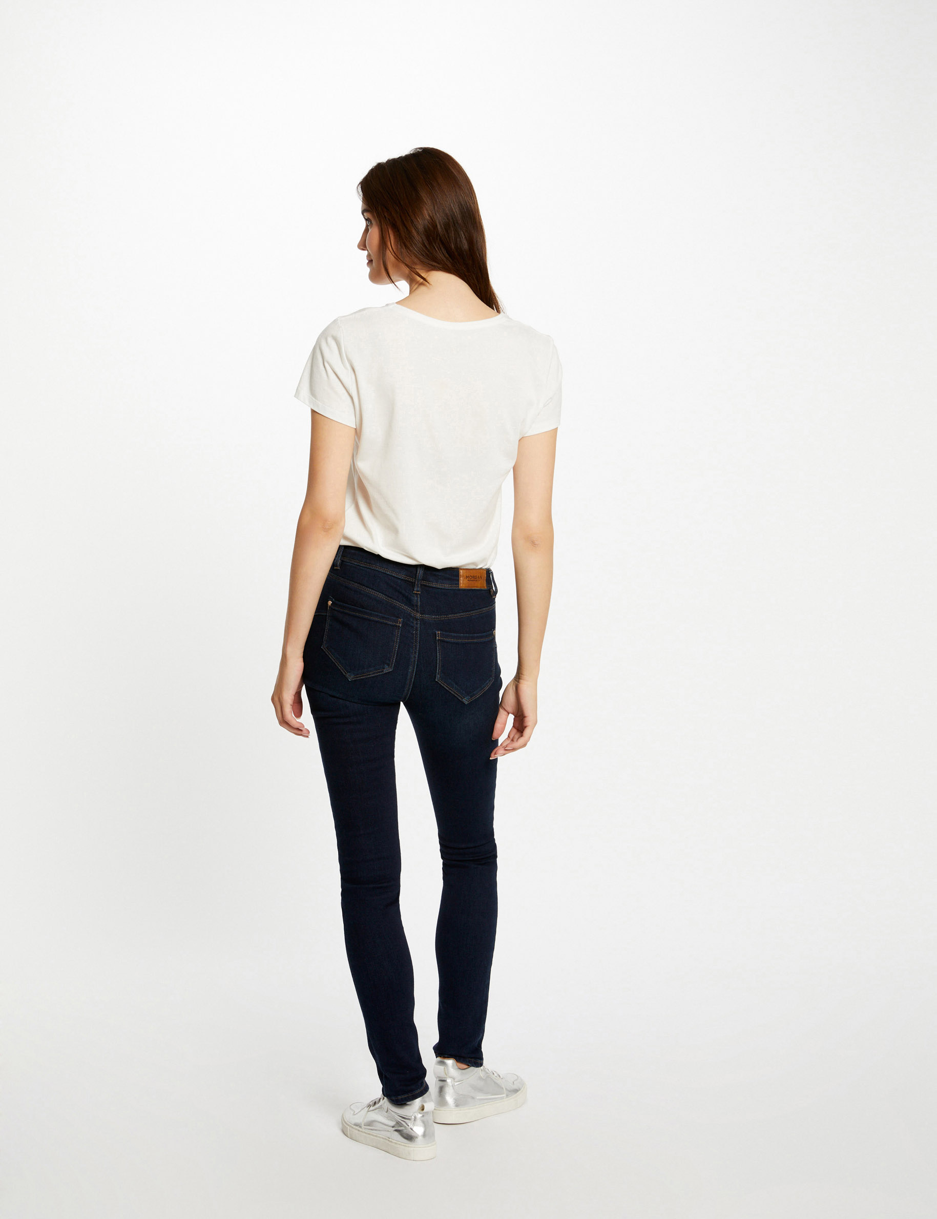 T-shirt manches courtes à inscription ecru femme
