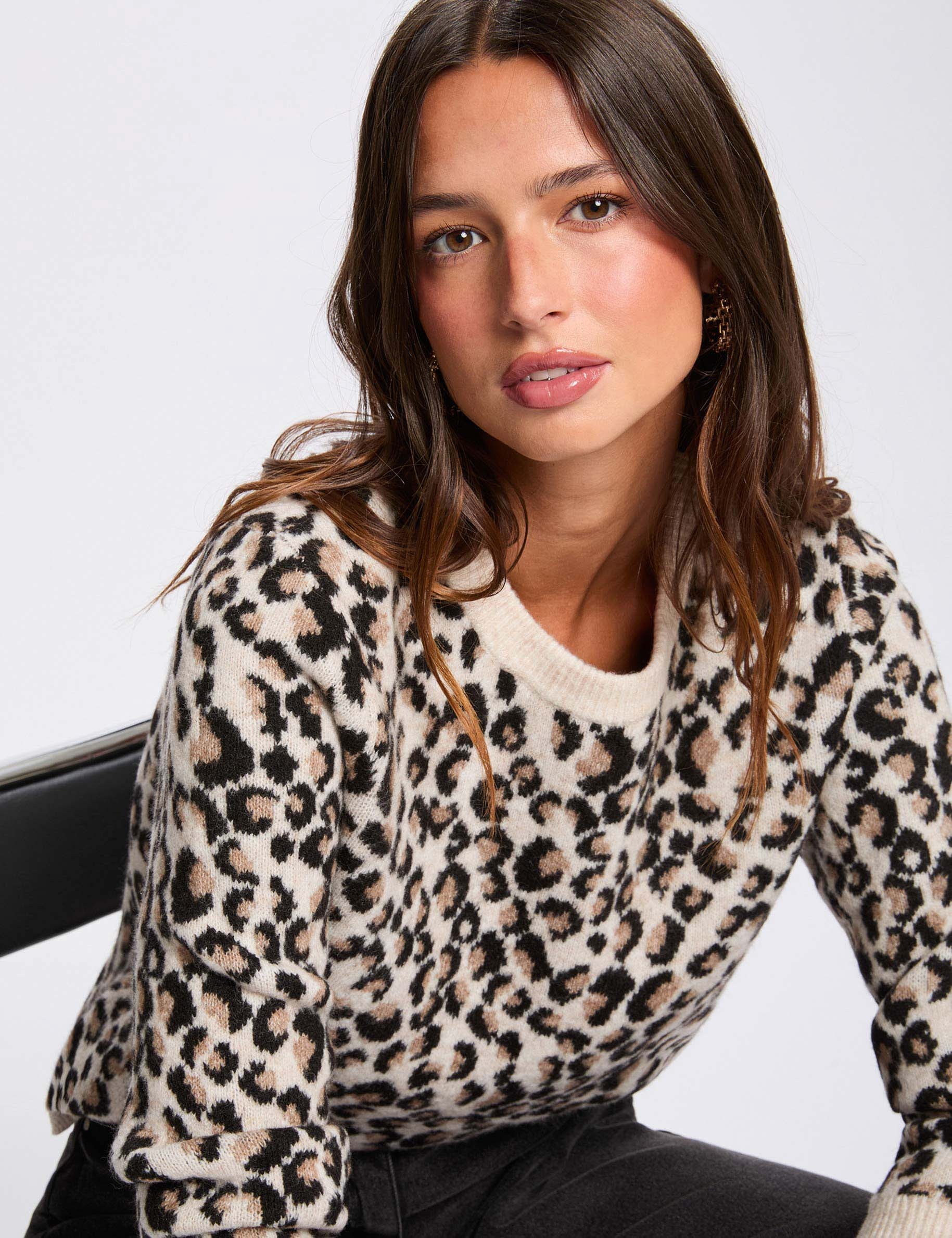 Pull &eacute;pais col rond multicolore femme