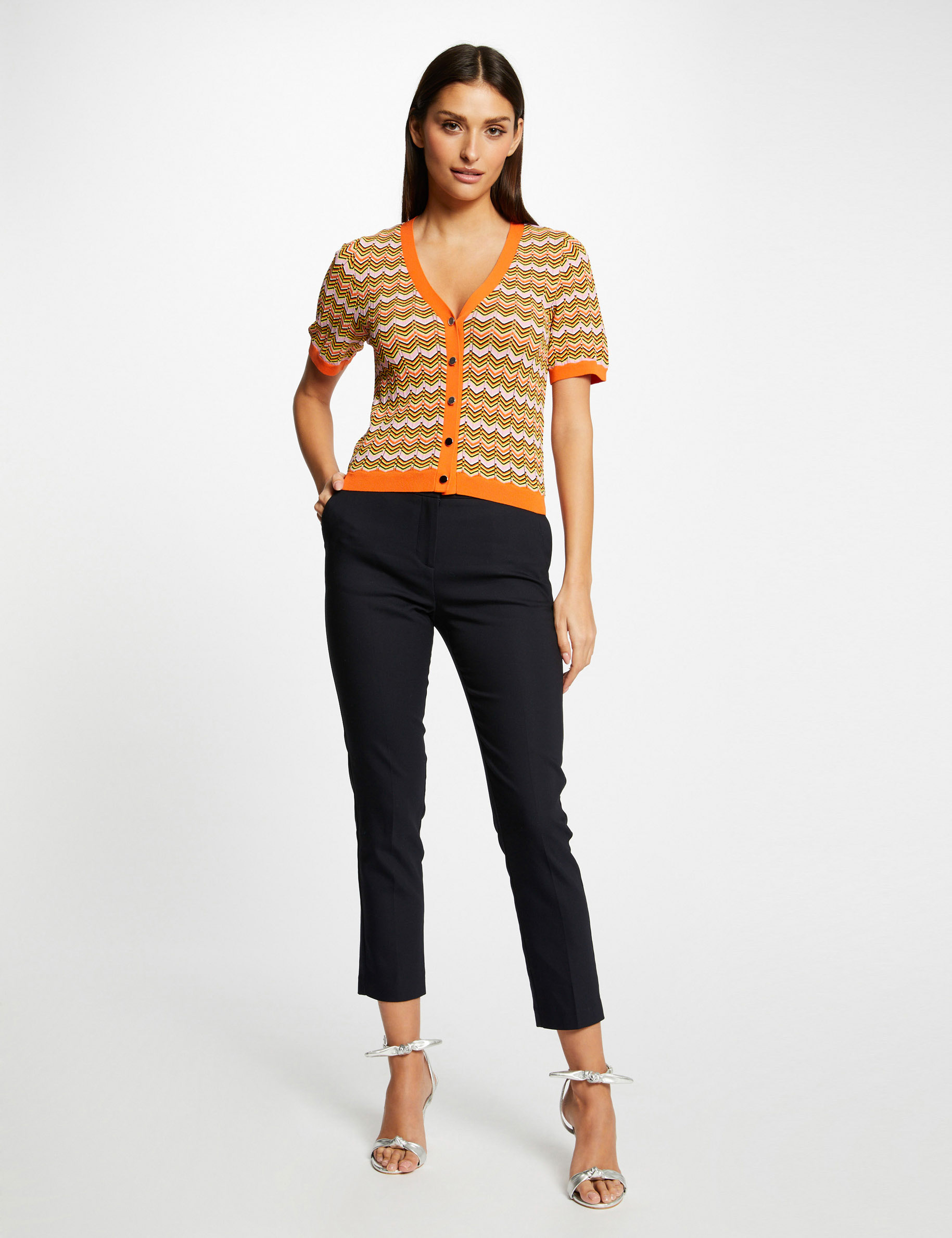 Pull manches courtes imprimé chevron orange femme Pull manches courtes imprimé chevron orange femme