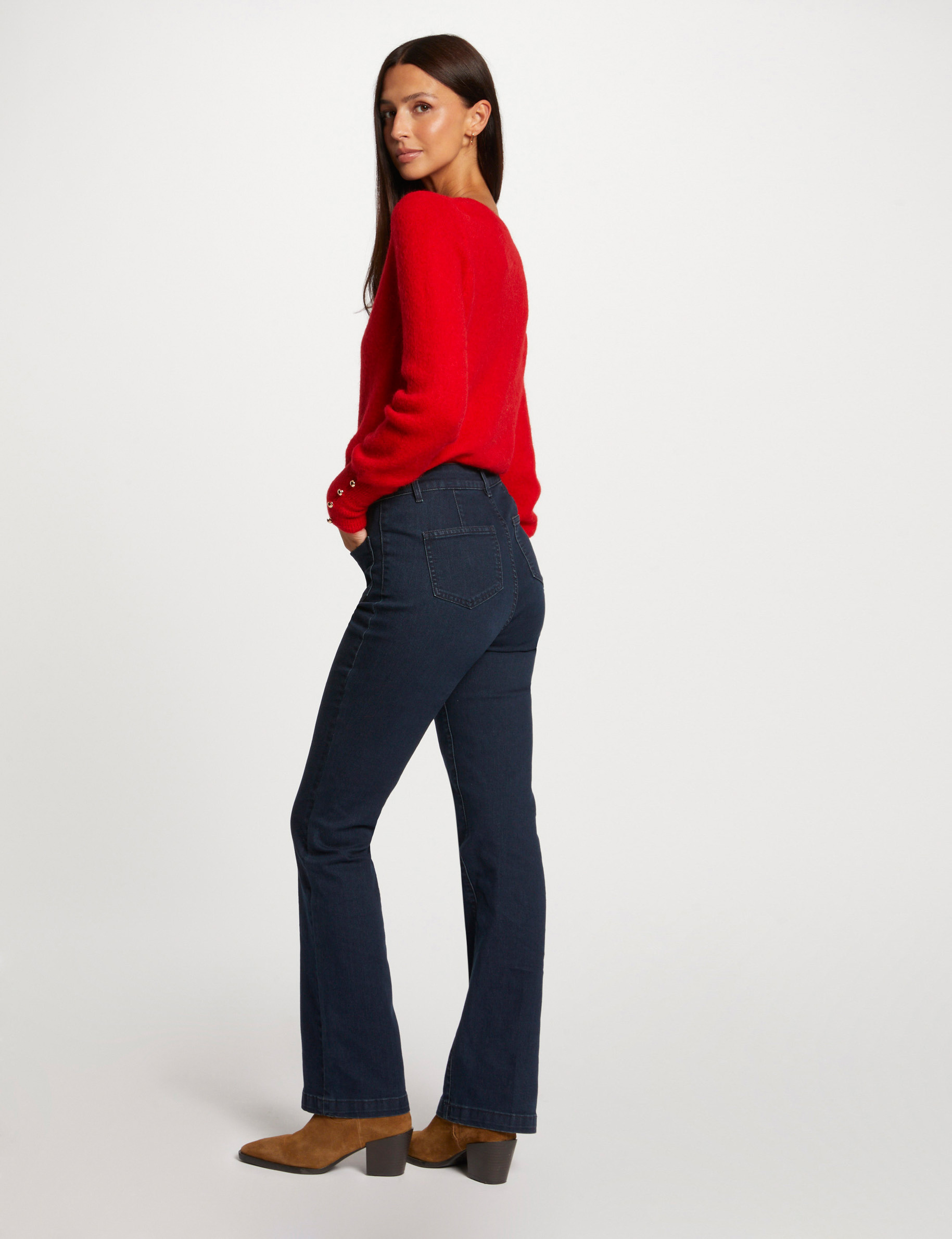 pull manches longues col en v rouge femme Pull manches longues col en V rouge femme