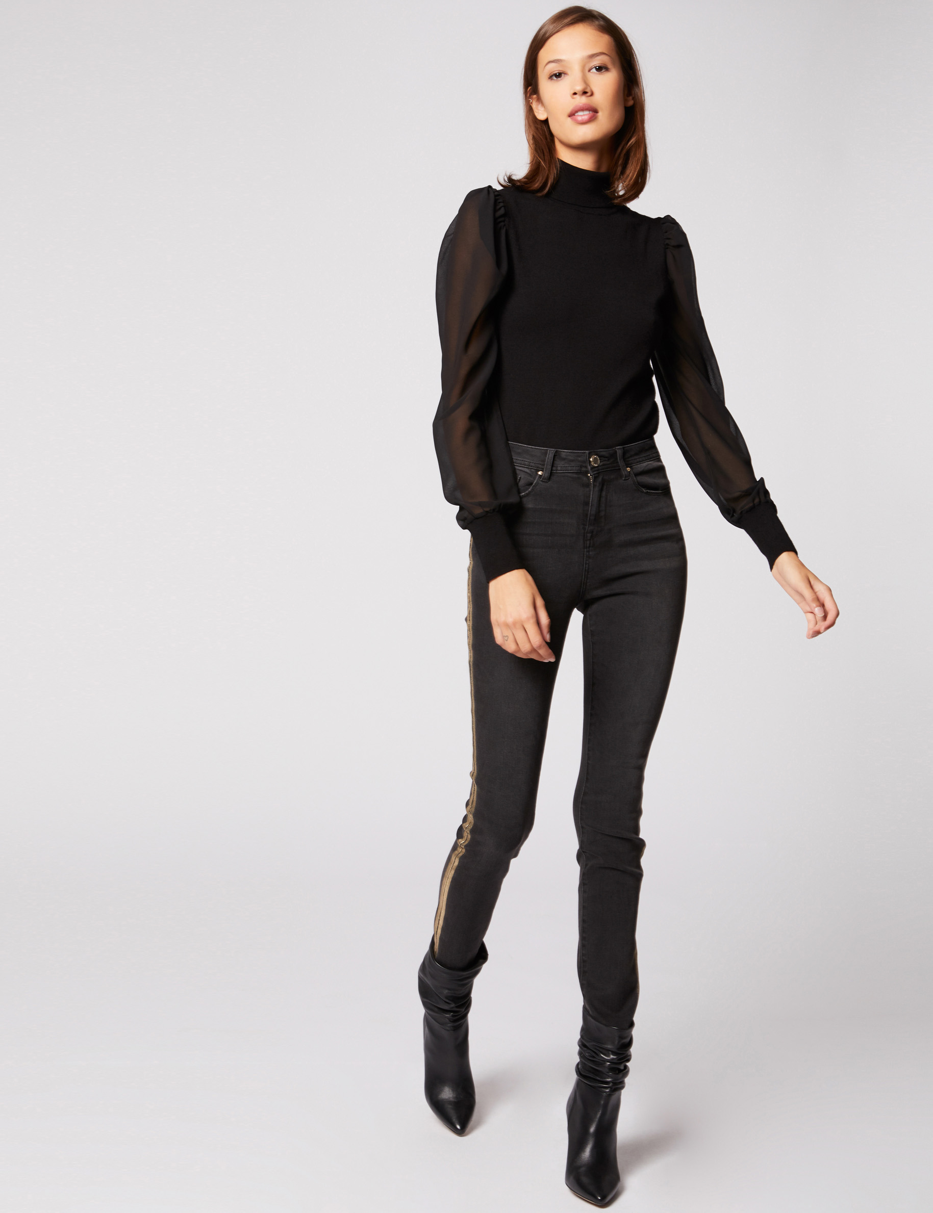Pull manches longues bouffantes noir femme