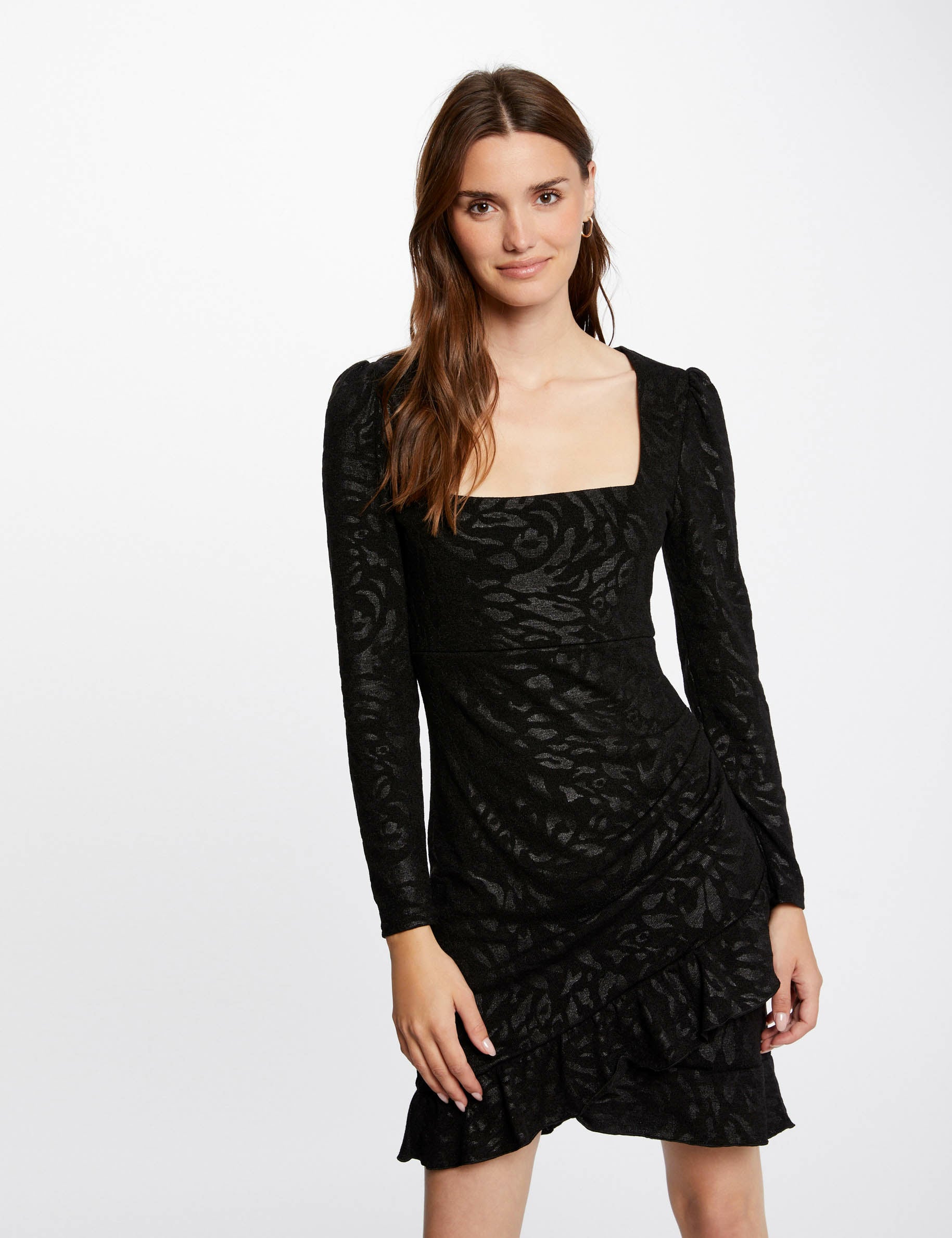 Robe ajust&eacute;e drap&eacute;e imprim&eacute; abstrait noir femme