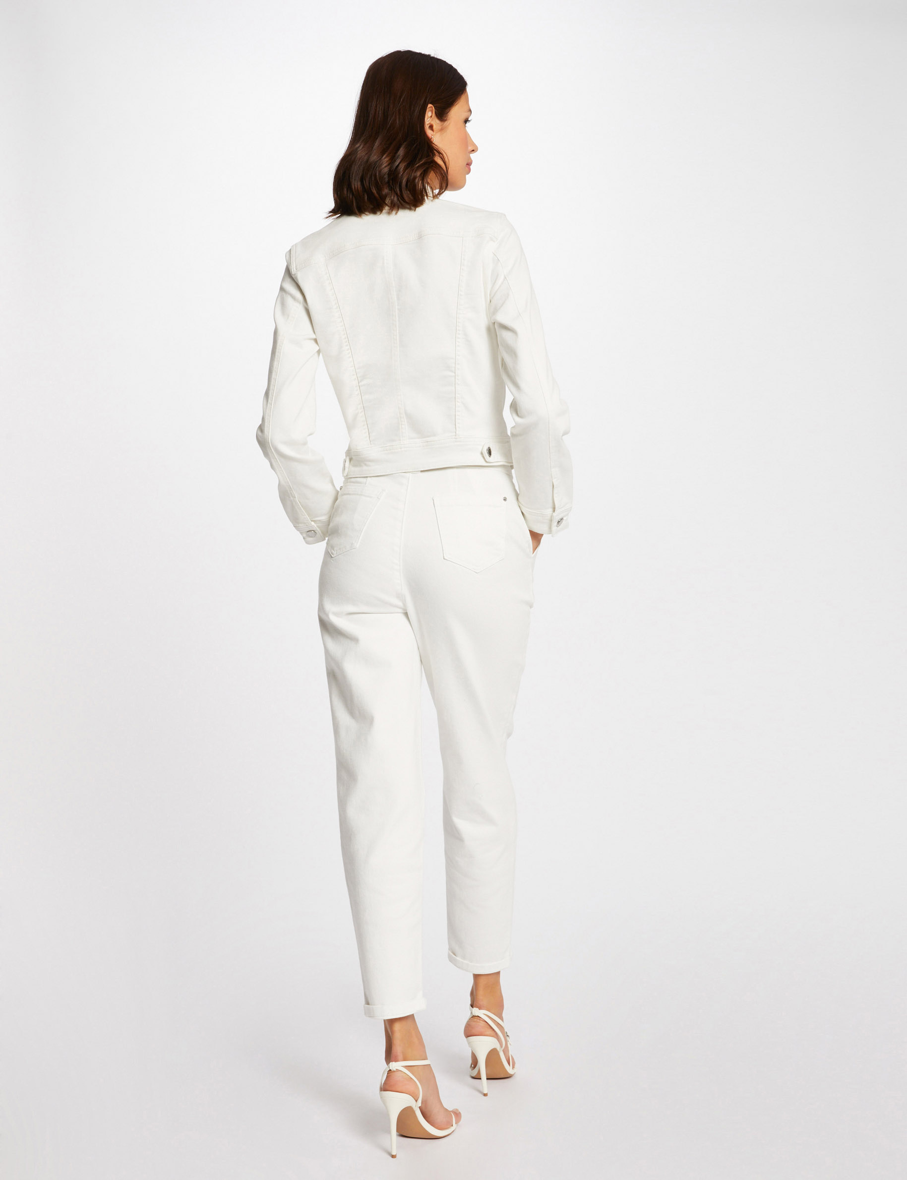 Veste droite boutonnée en jean ecru femme Veste droite boutonnée en jean ecru femme