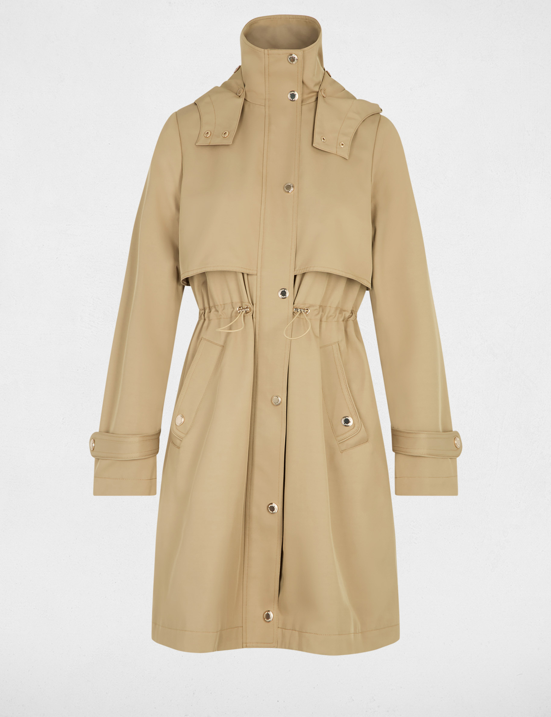 Parka longue col montant beige femme