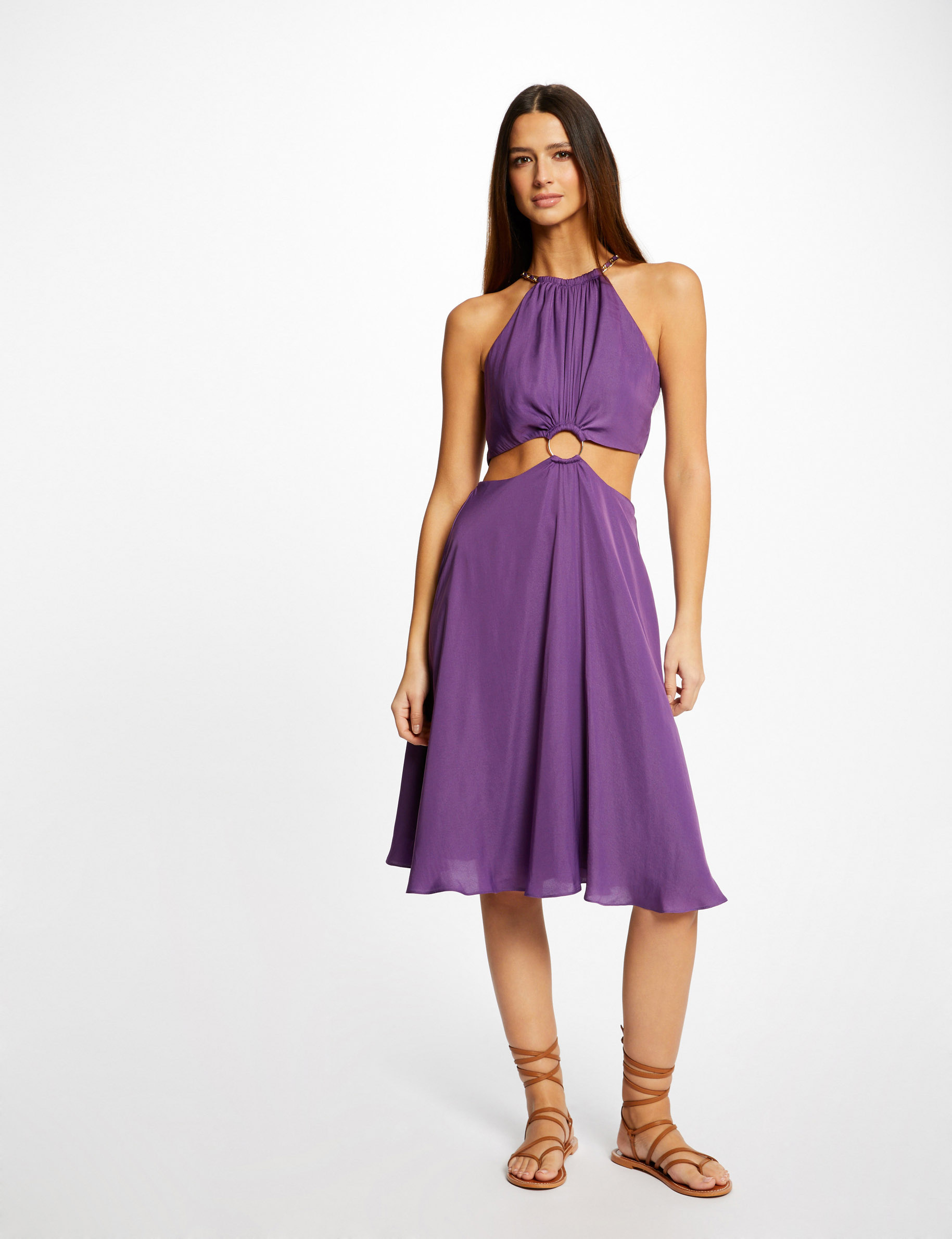 Robe évasée avec anneau et ouvertures violet fonce femme Robe évasée avec anneau et ouvertures violet fonce femme