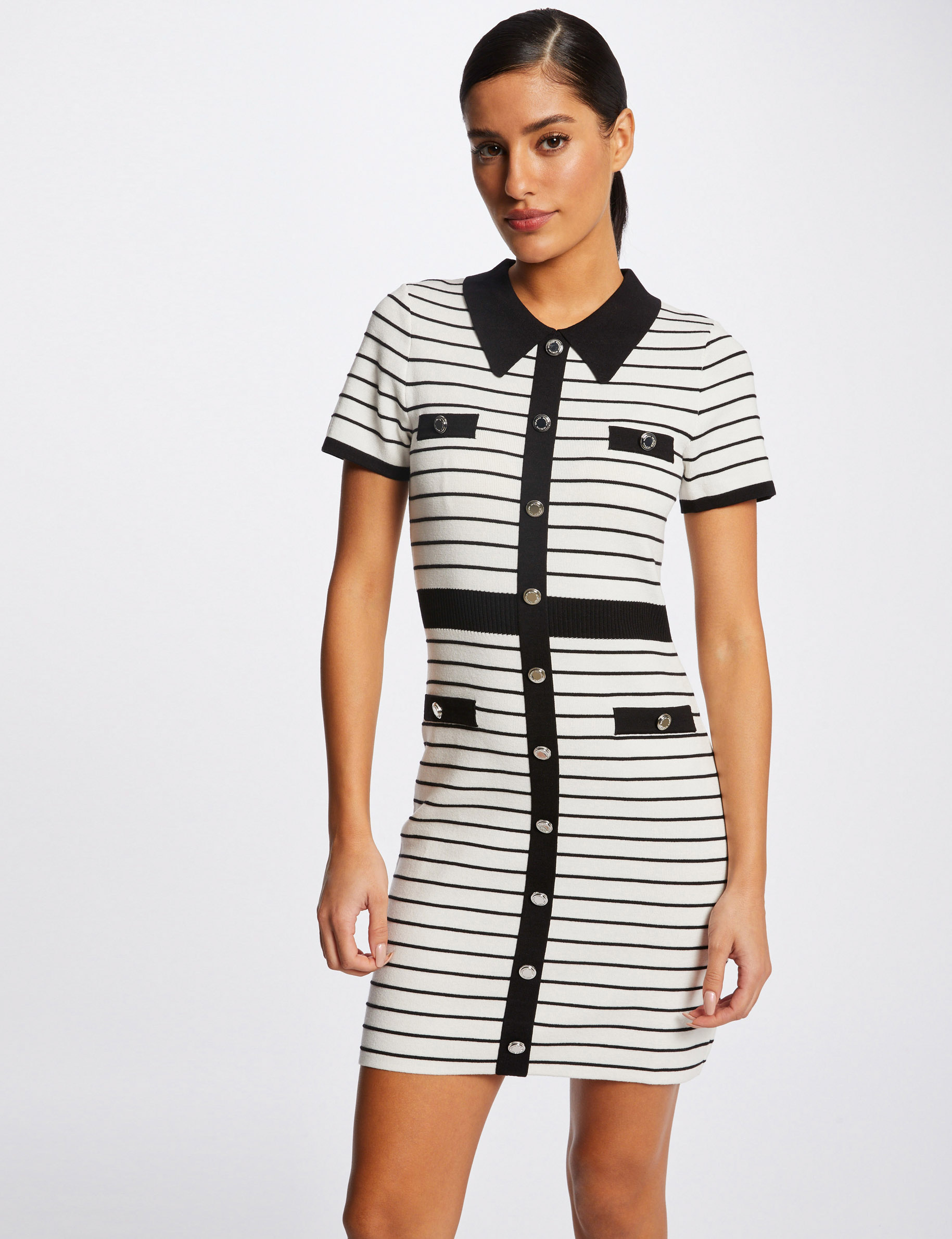 Robe pull ajustée à rayures ecru femme Robe pull ajustée à rayures ecru femme