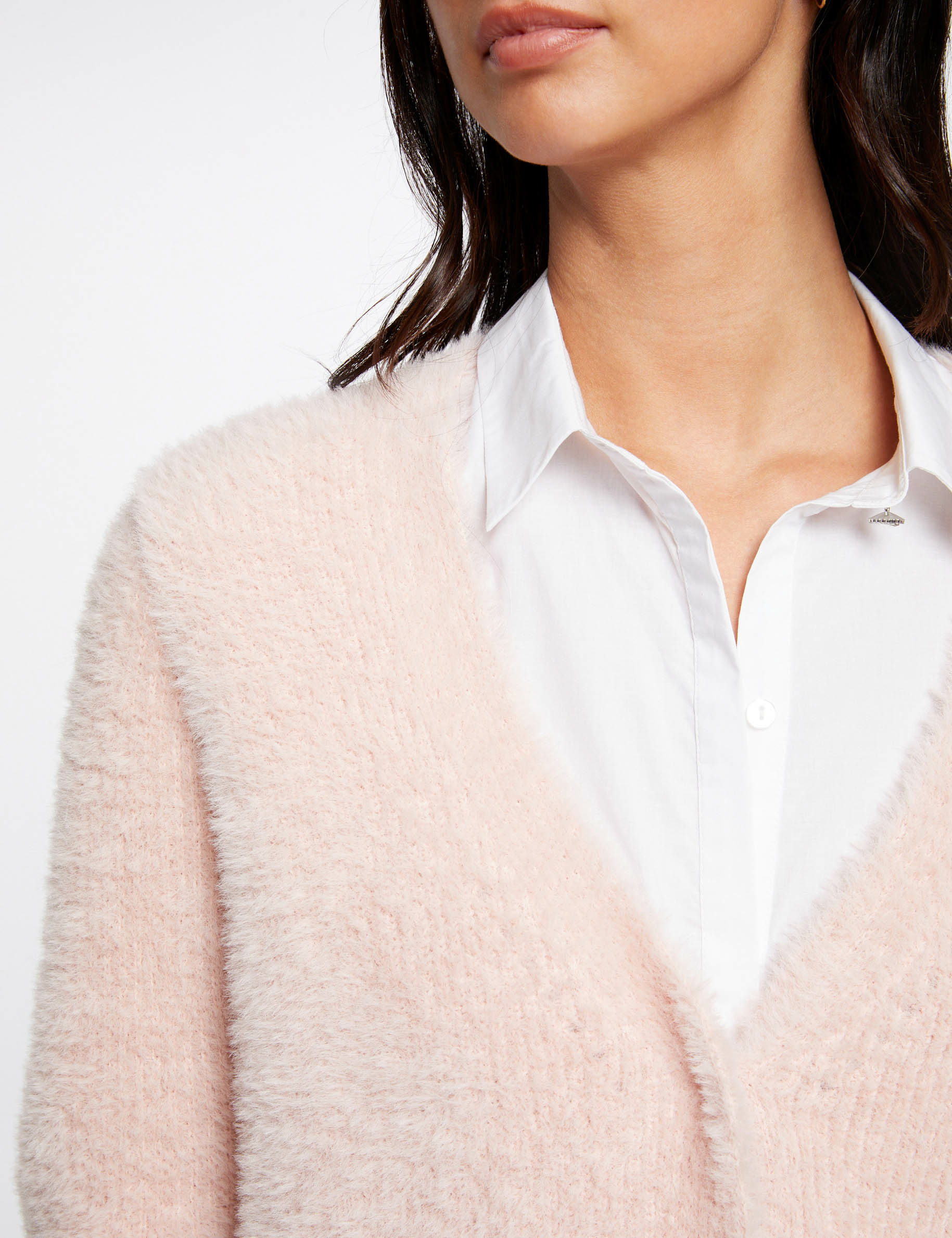 Gilet manches longues col en V rose femme