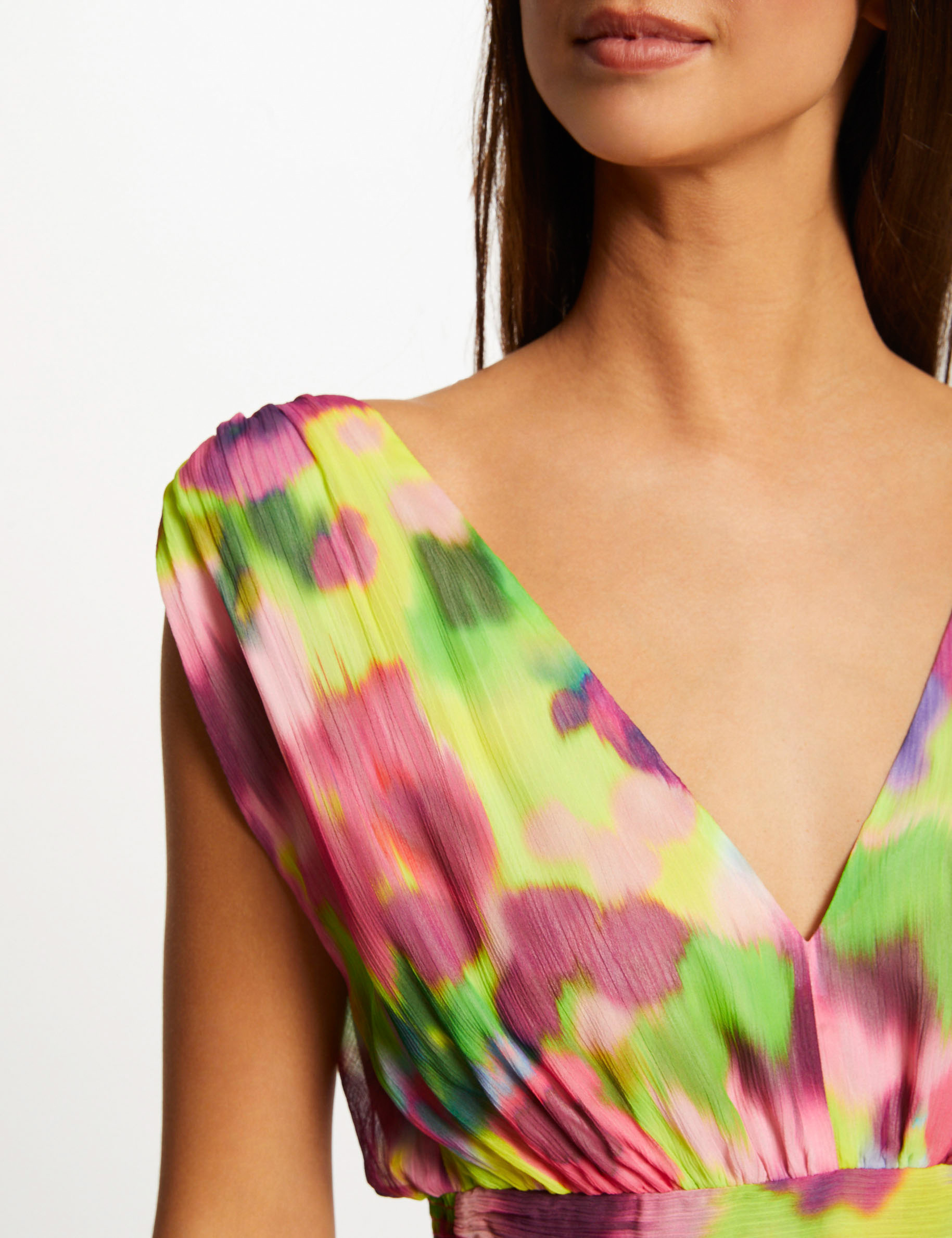 Robe longue cintrée imprimé abstrait multico femme