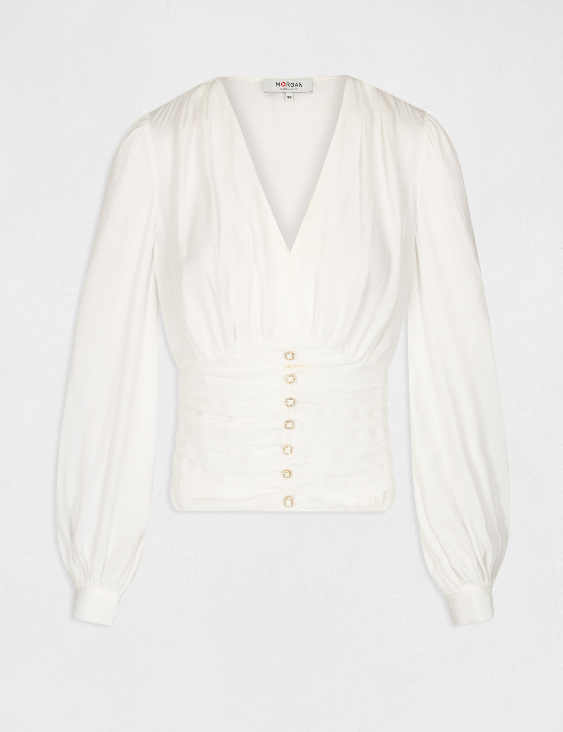 Blouse manches longues bouffantes ecru femme