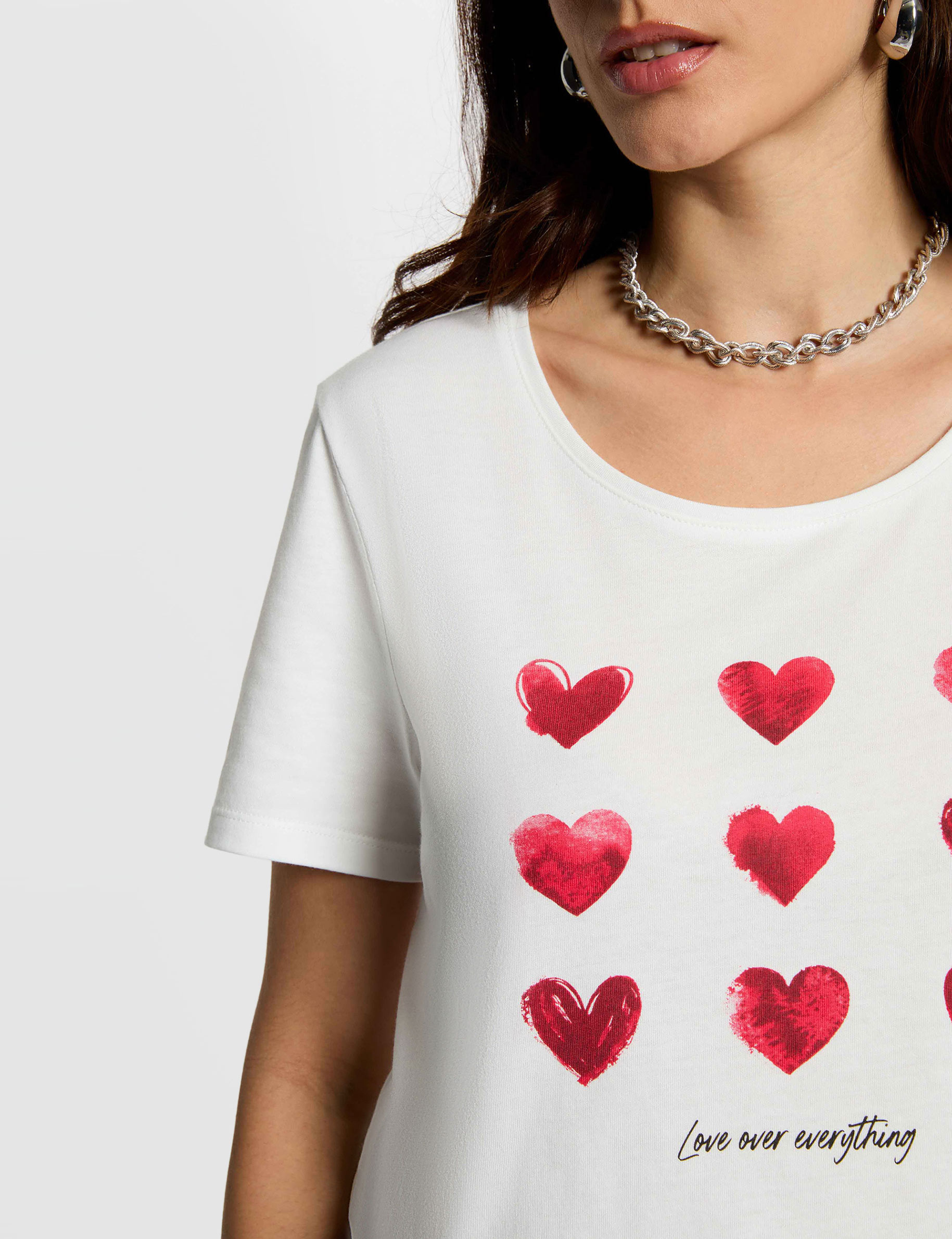 T-shirt col v manches courtes blanc femme