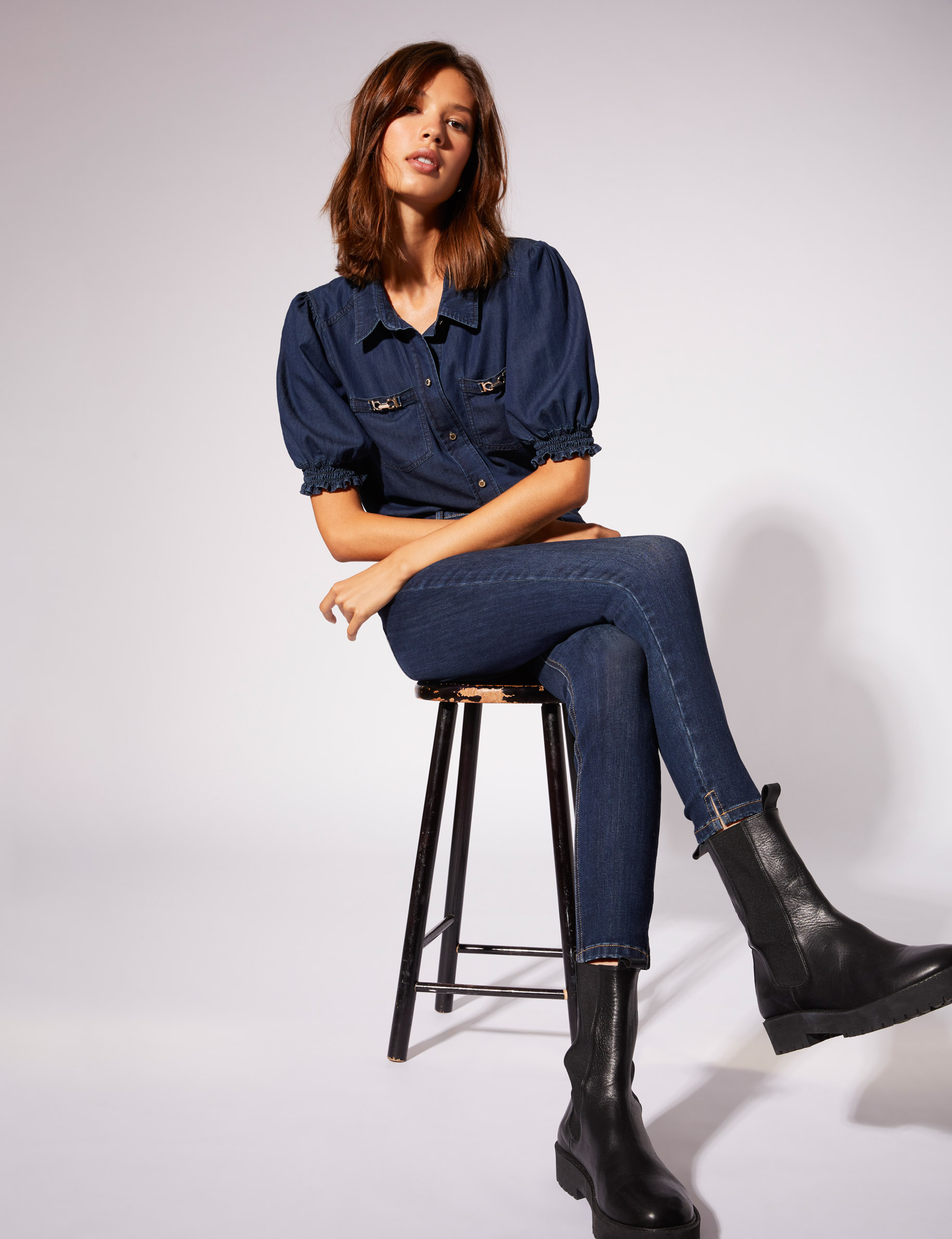 chemise manches courtes en jean jean brut femme Chemise manches courtes en jean jean brut femme