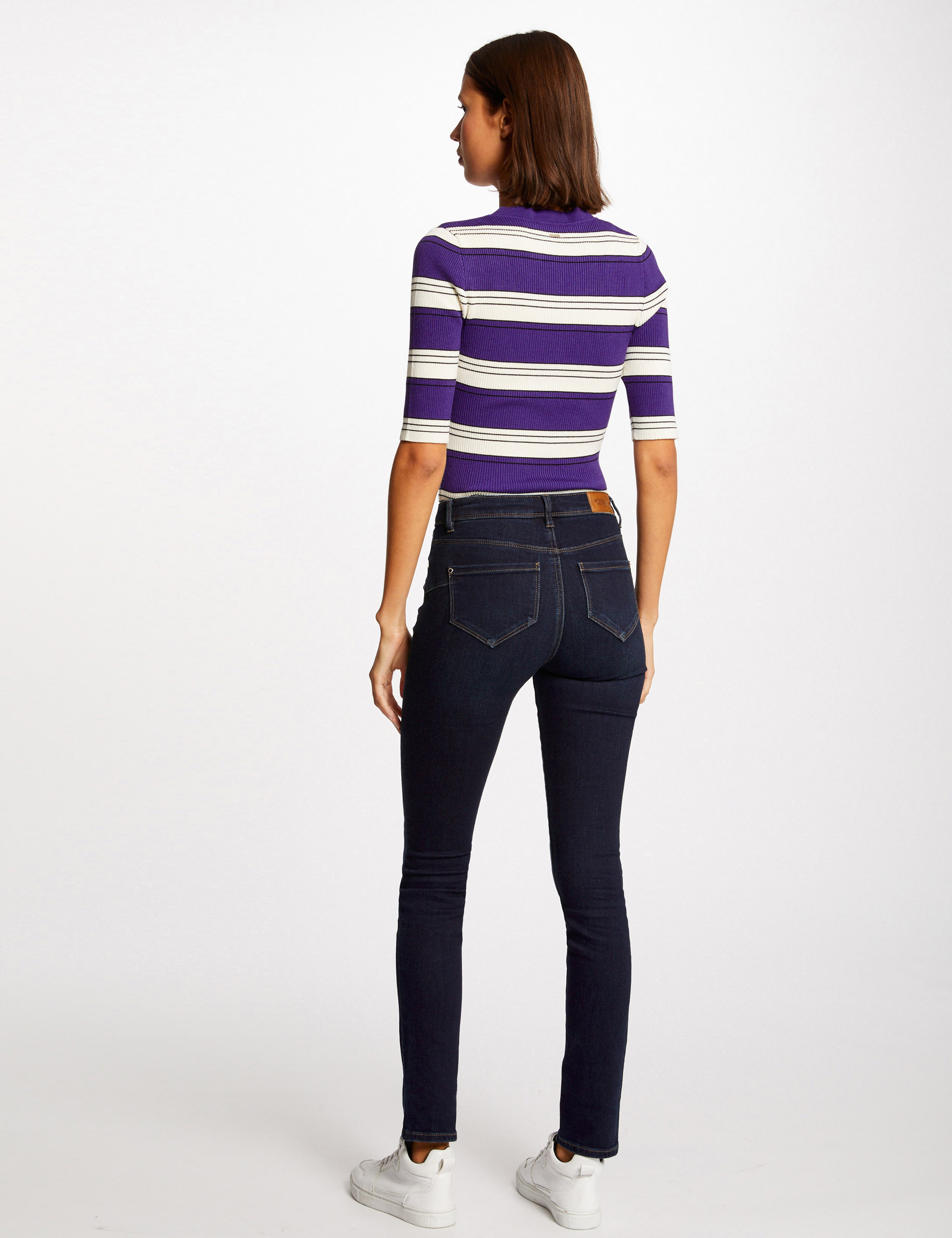 Pull manches courtes à rayures violet femme Pull manches courtes à rayures violet femme