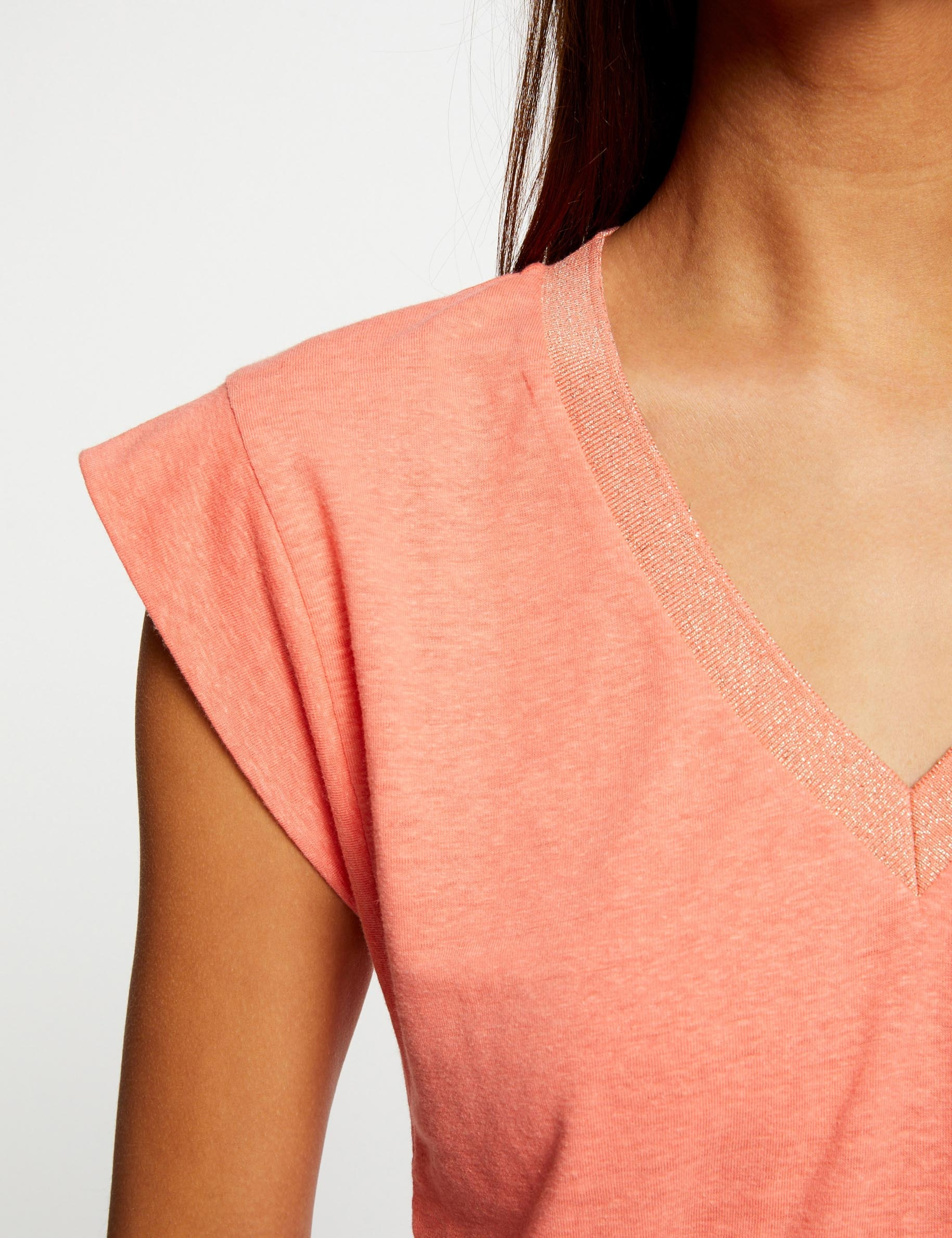 T-shirt manches courtes à col en V orange femme T-shirt manches courtes à col en V orange femme