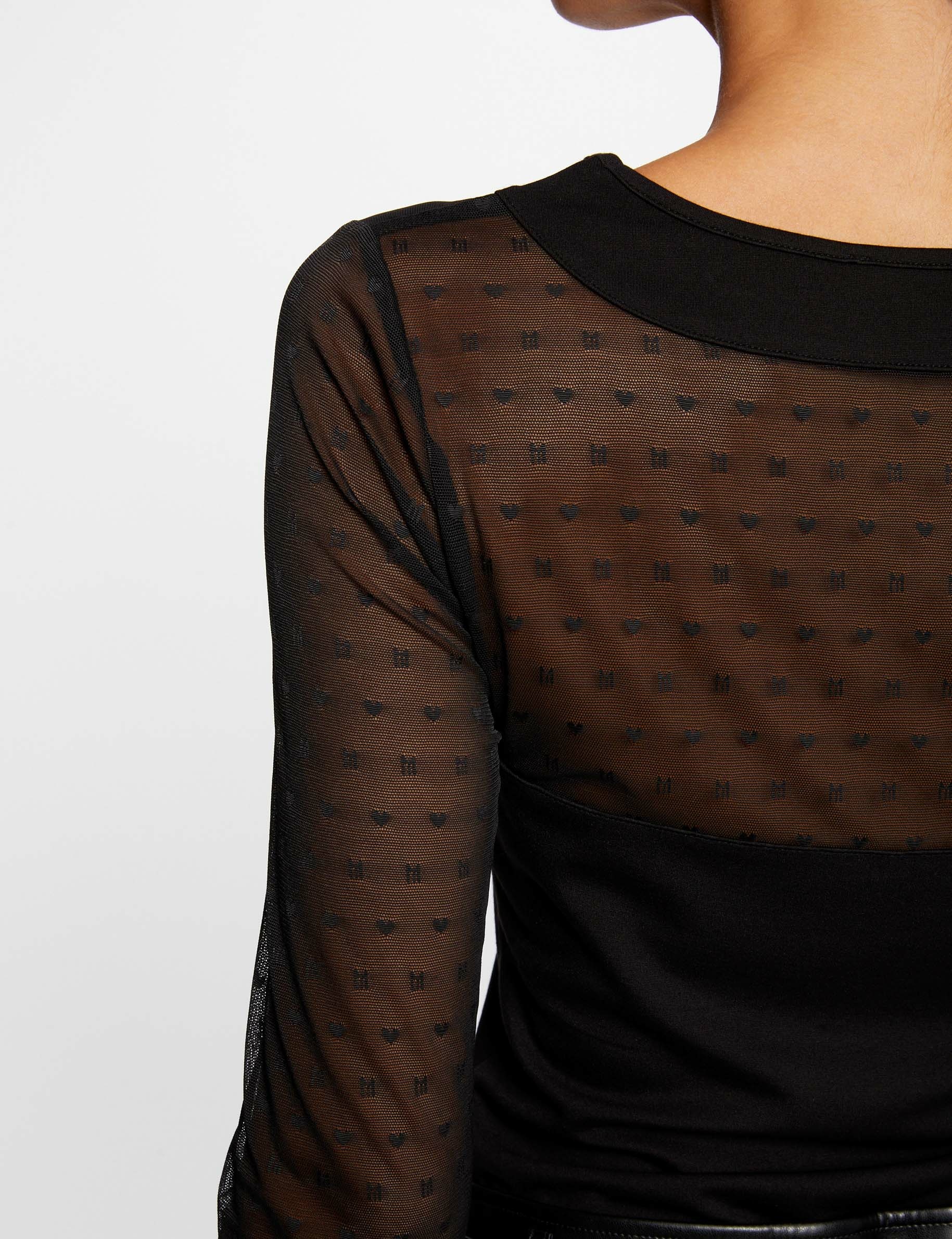 T-shirt manches longues à plumetis noir femme