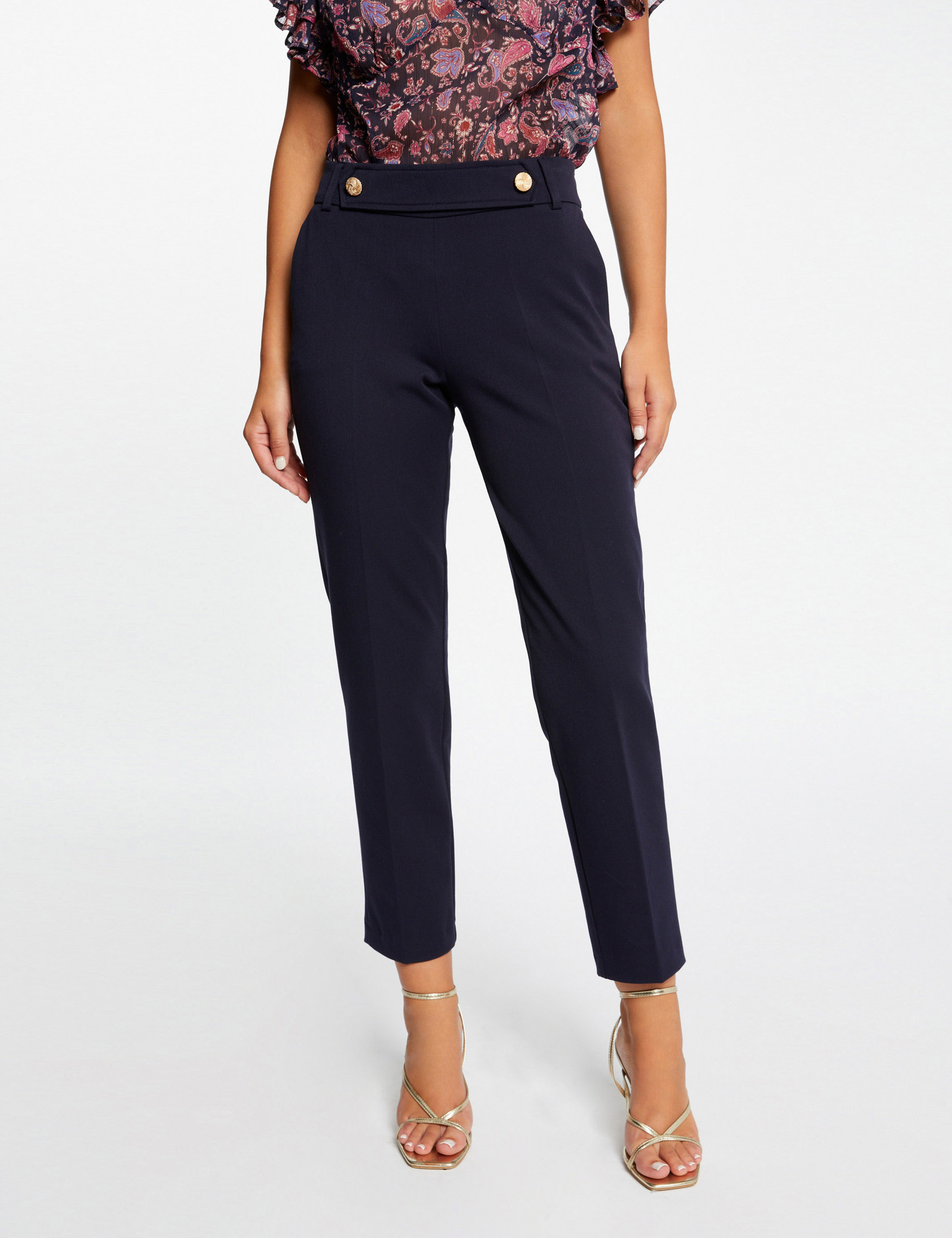 pantalon tailleur ajuste 78eme marine femme Pantalon tailleur ajusté 7/8ème marine femme