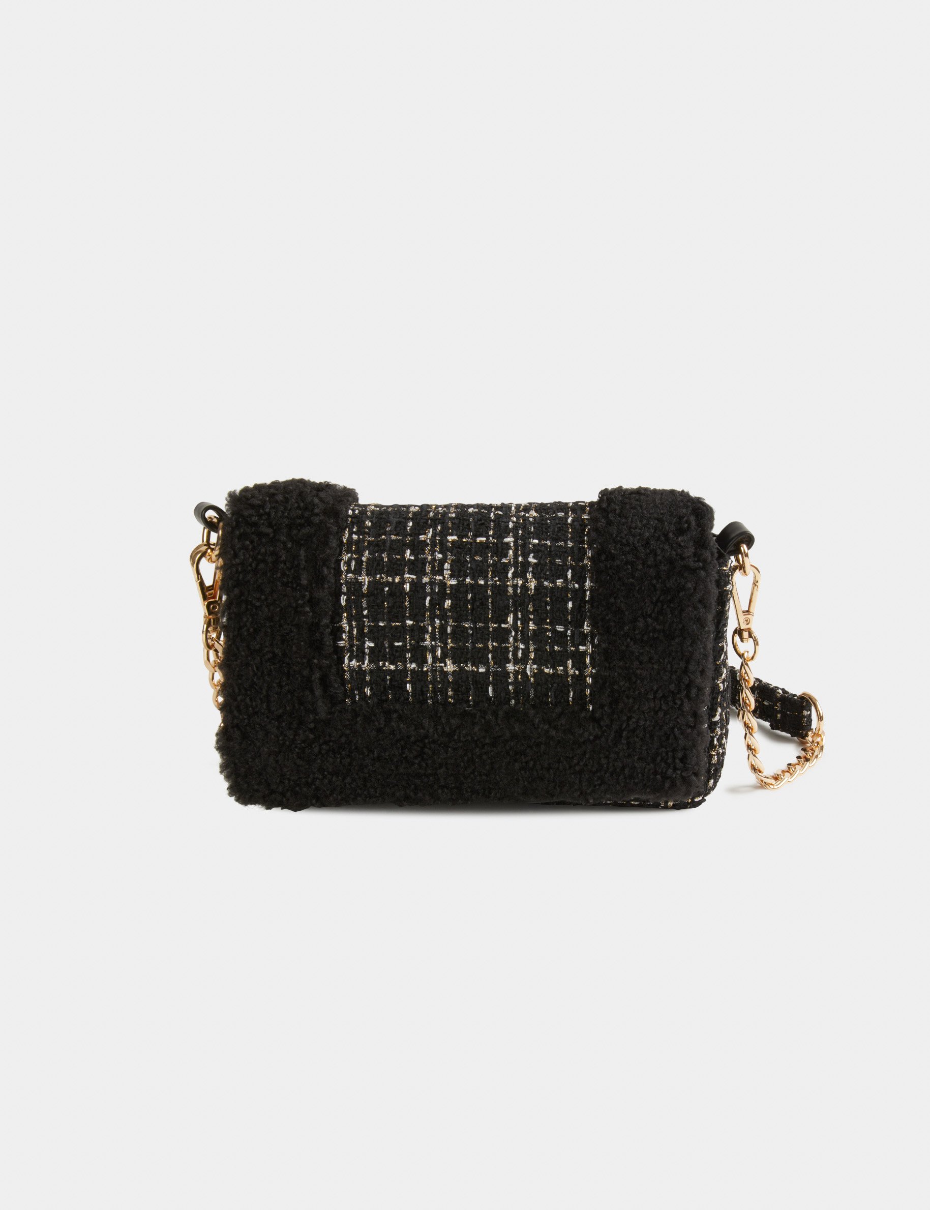 Sac pochette détails imitation fourrure noir femme