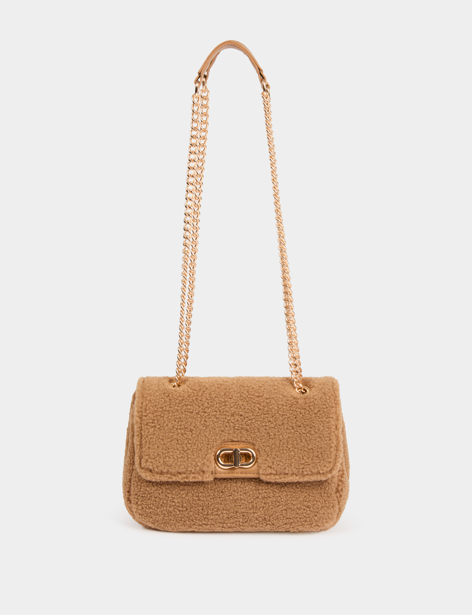 Sac bandouli&egrave;re duveteux camel femme