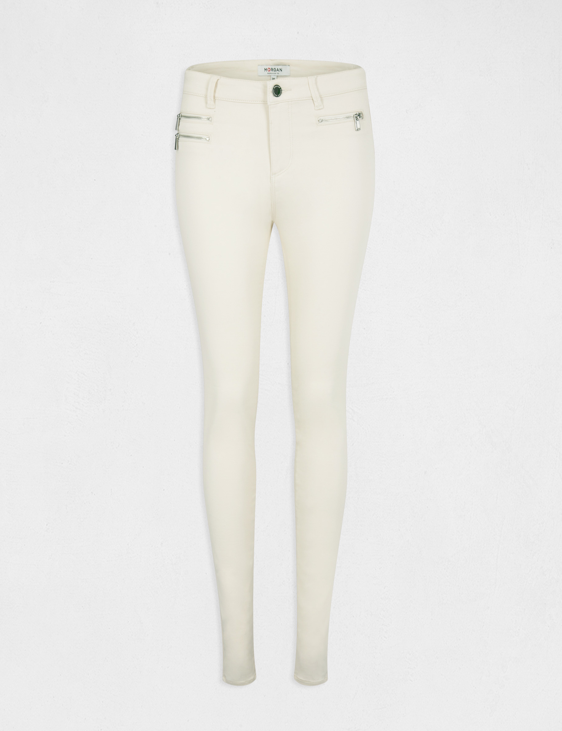 Pantalon slim effet stretch ivoire femme Pantalon slim effet stretch ivoire femme