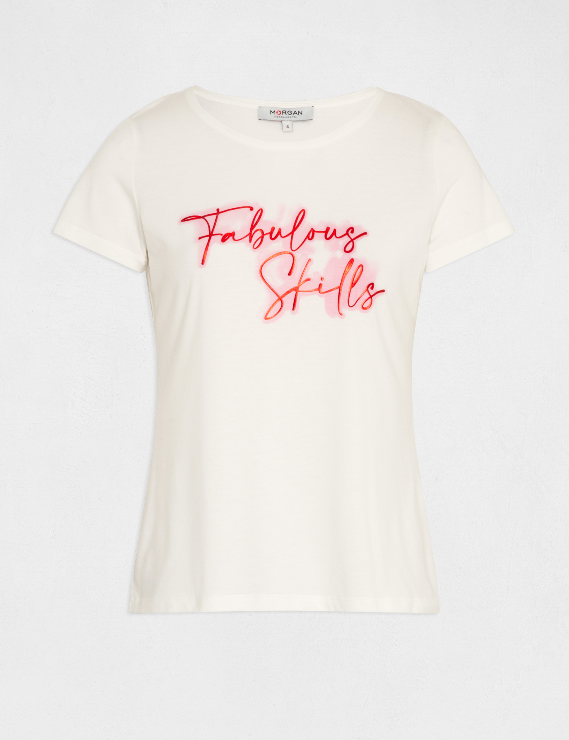 t shirt manches courtes a inscription ecru femme T-shirt manches courtes à inscription ecru femme