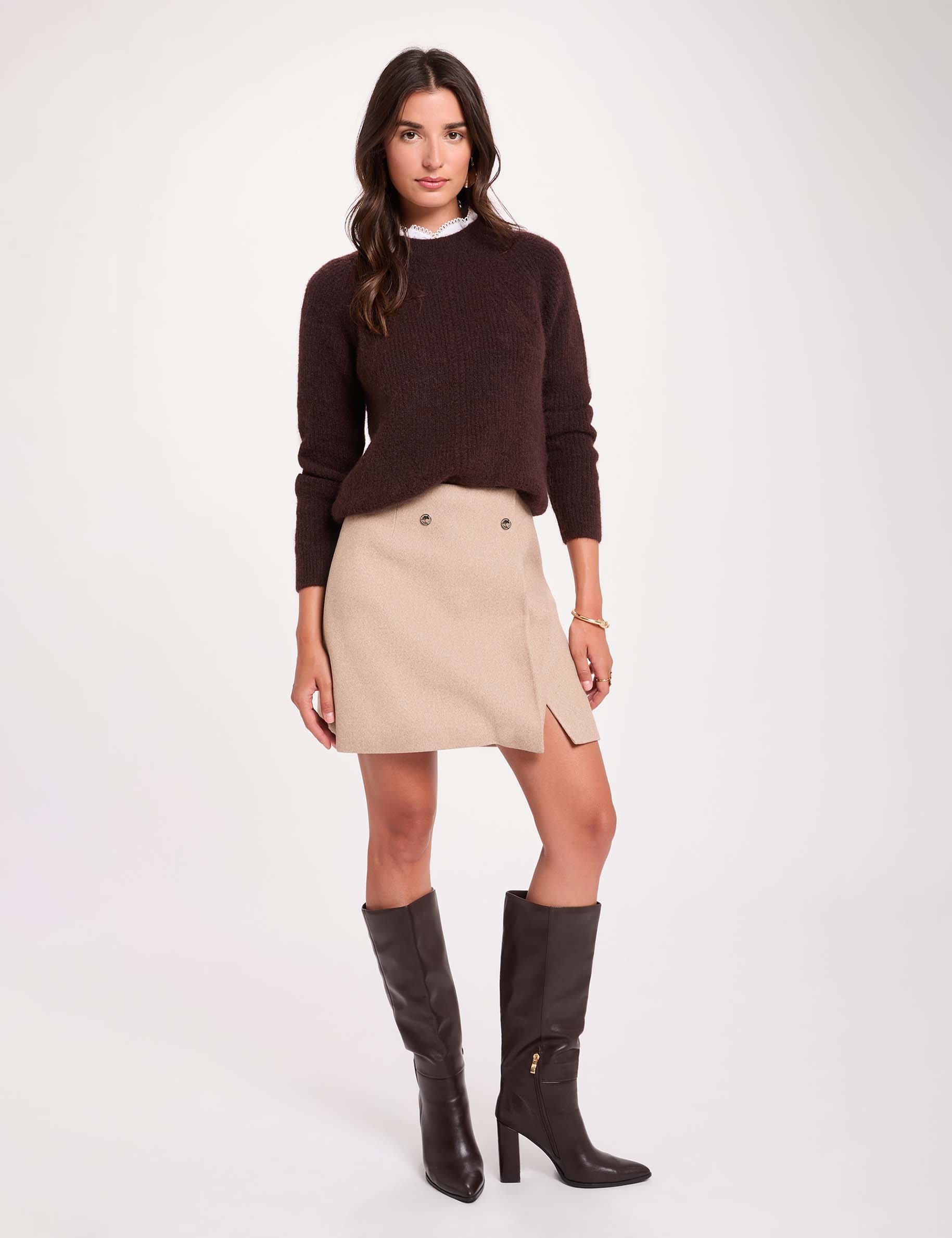 Jupe courte beige moyen femme