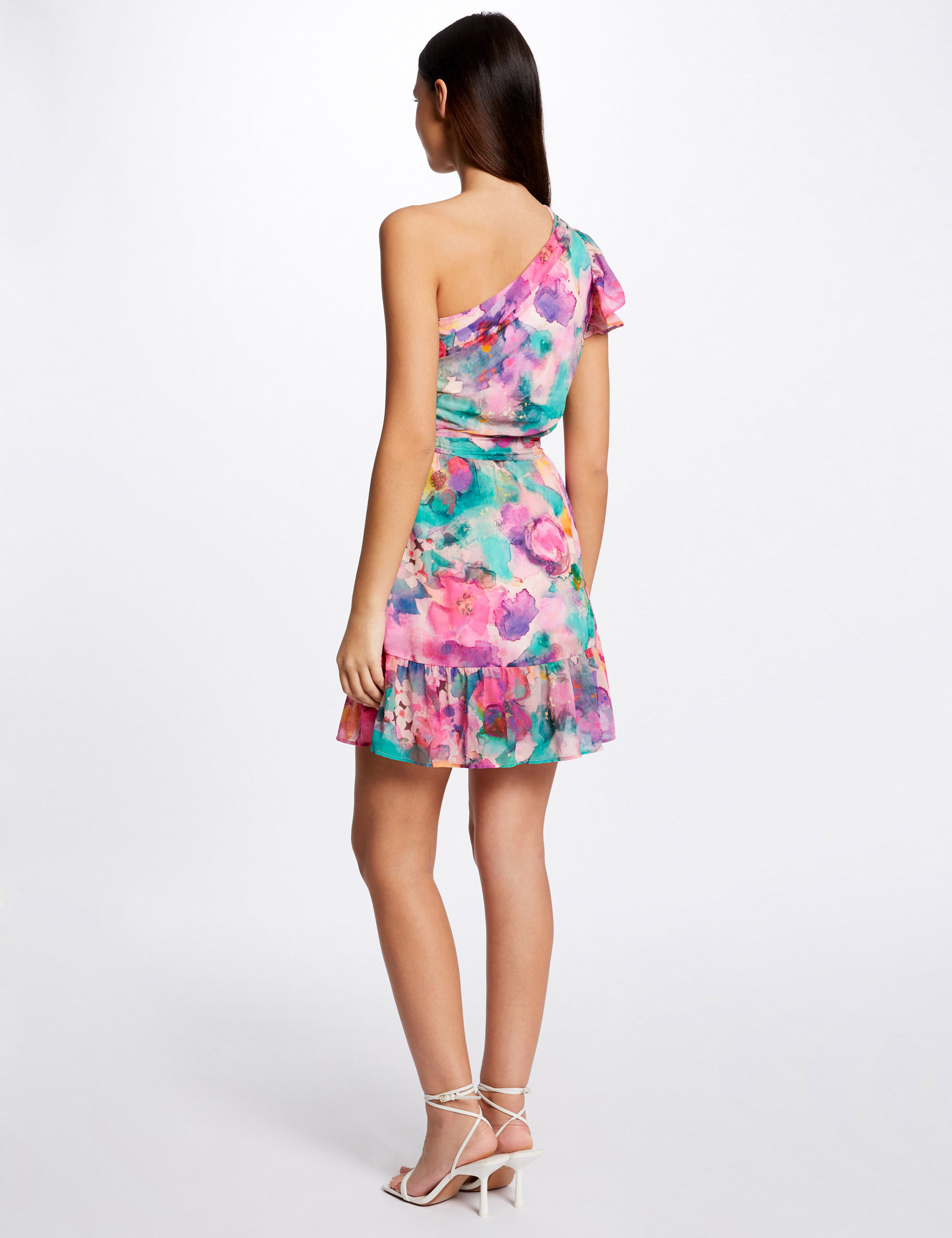 Robe ajustée drapée asymétrique imprimée multico femme Robe ajustée drapée asymétrique imprimée multico femme