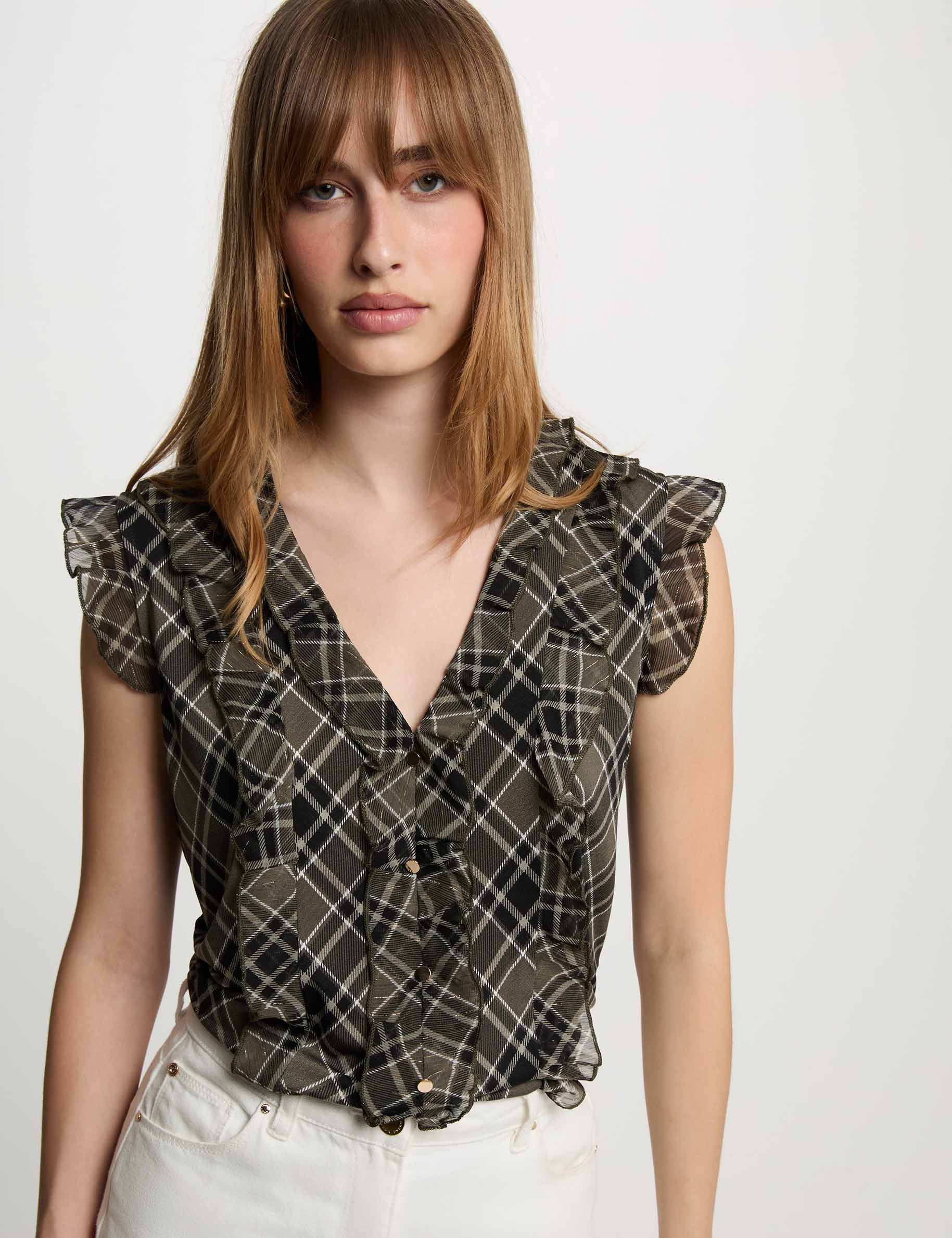 Chemise sans manches &agrave; carreaux multicolore femme