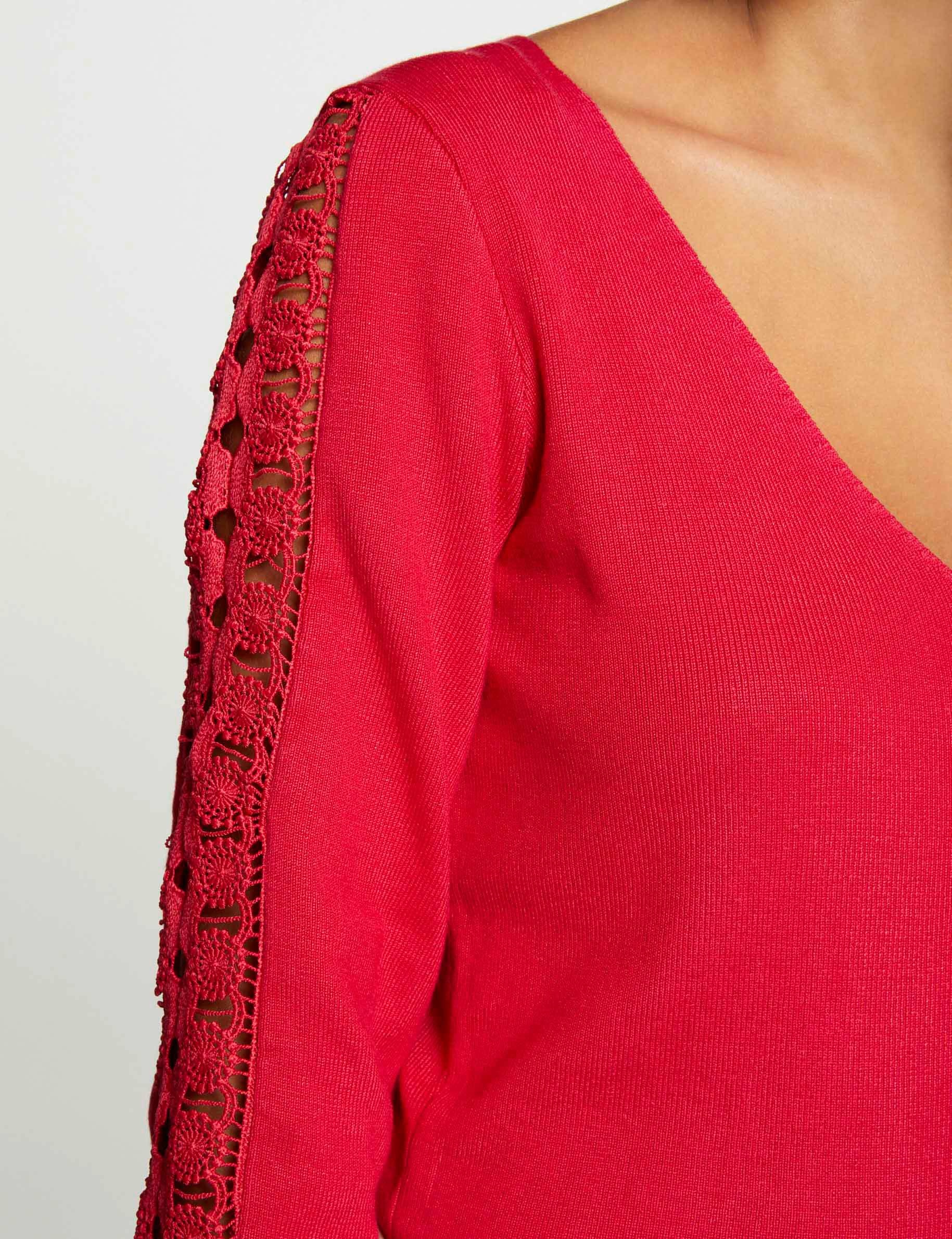 Pull Manches Longues à Col En V - Maille Moyenne, Tricotage En Côte - Coupe Droite - Taille S à XL