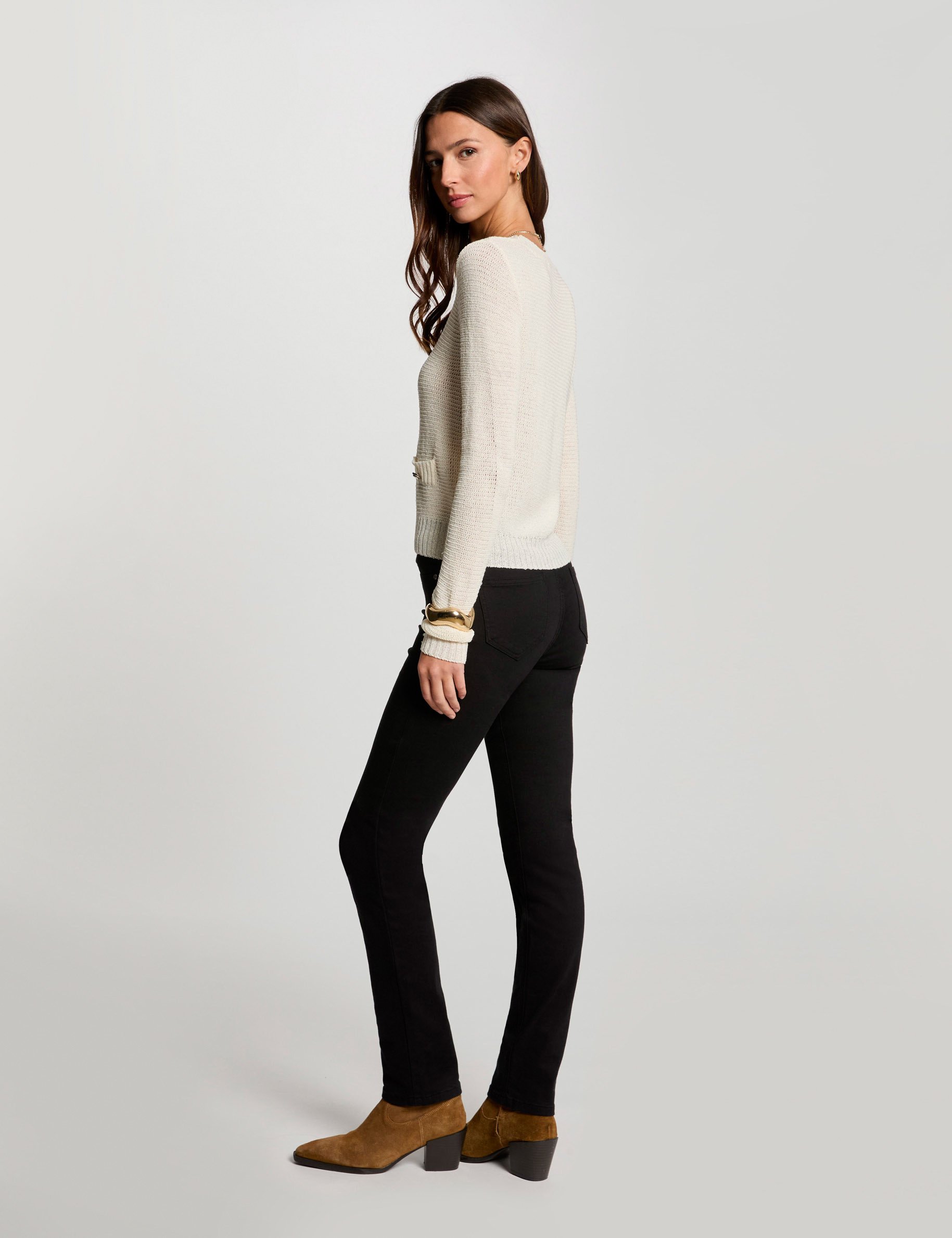 pull col rond ajoure ivoire femme Pull col rond ajouré ivoire femme