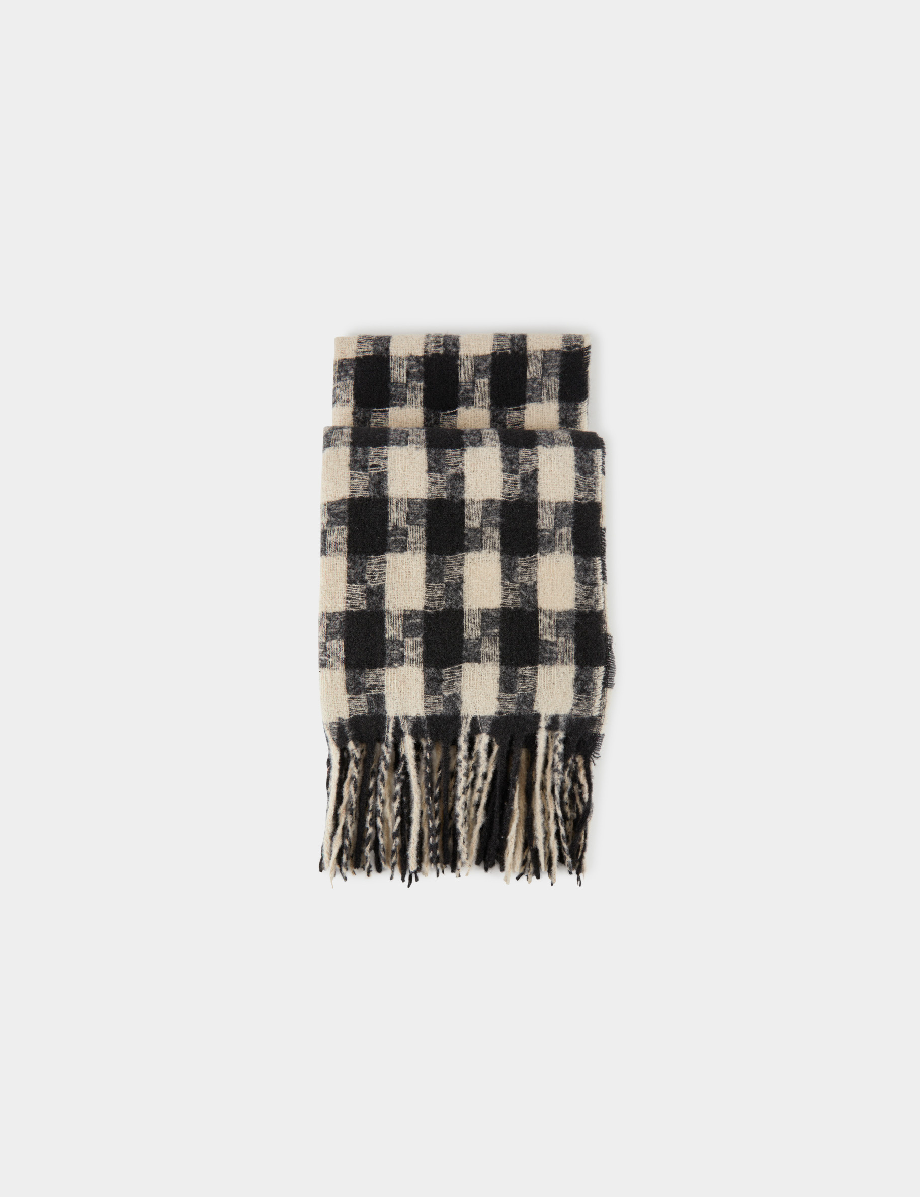 charpe carreaux avec franges noir femme Morgan