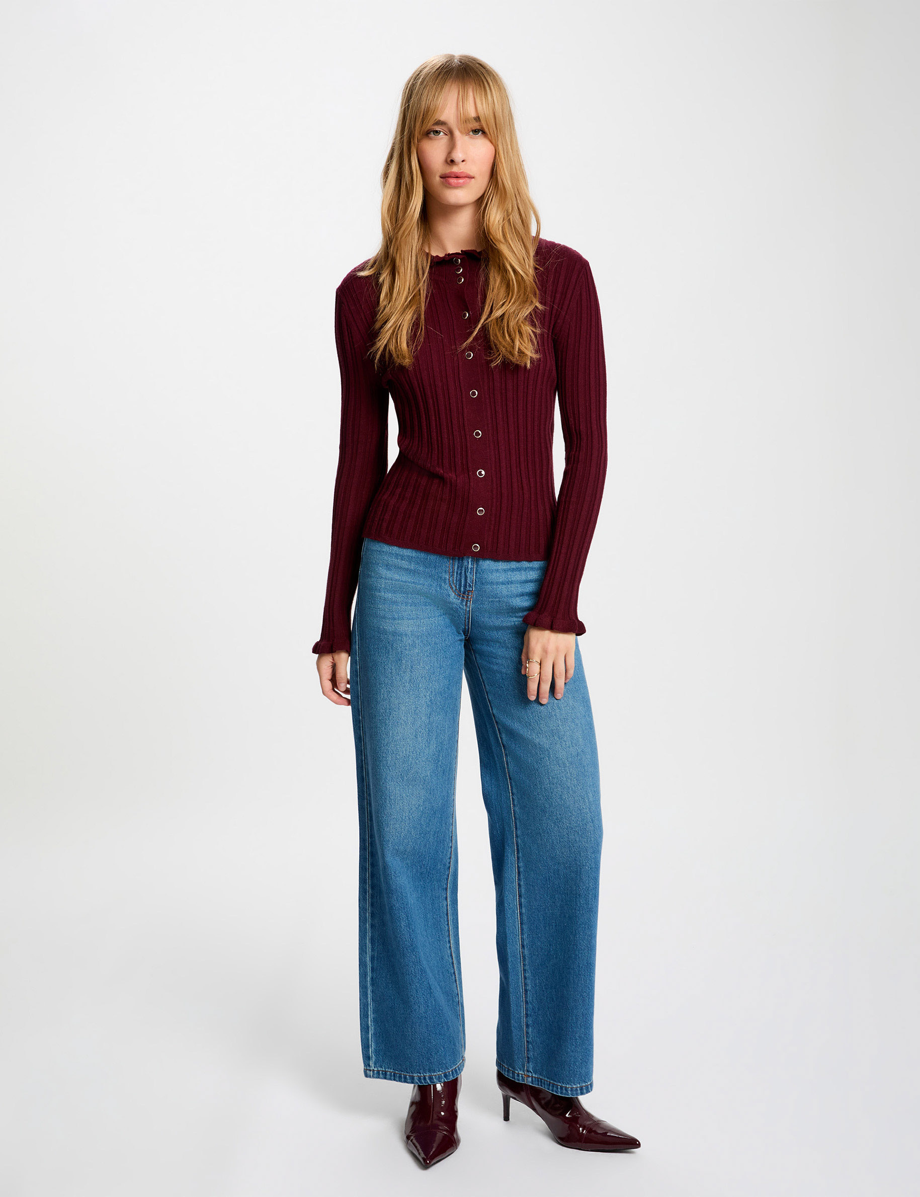Pull col montant ajust&eacute; prune femme