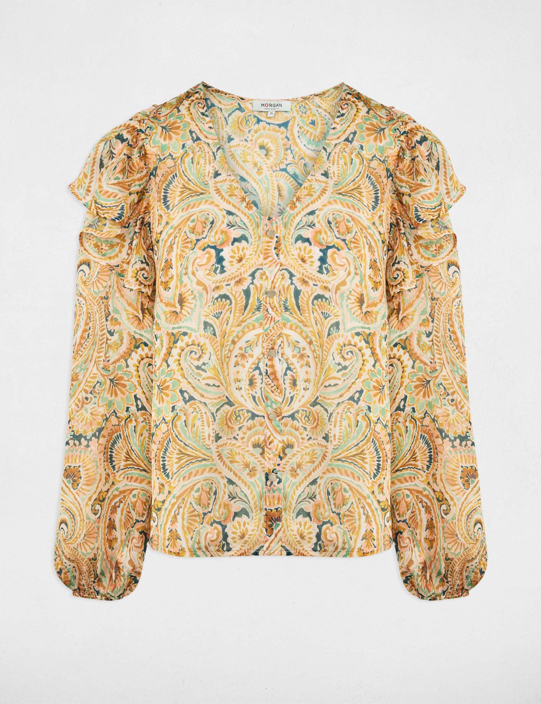 Chemise ajust&eacute;e col v multicolore femme