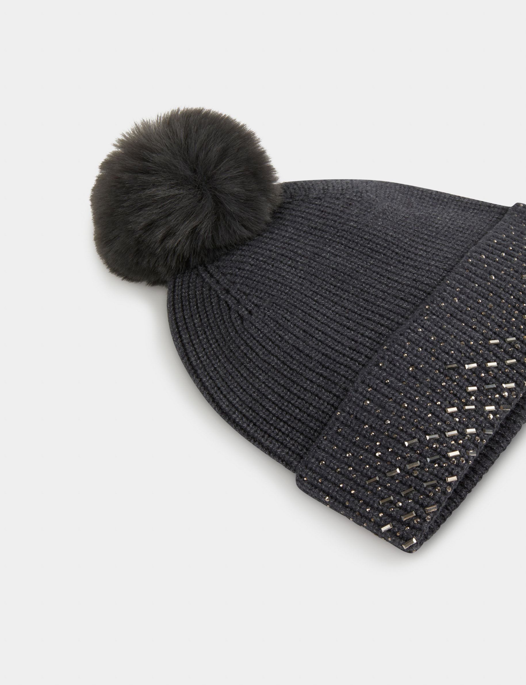 bonnet avec strass et pompon gris moyen femme Bonnet avec strass et pompon gris moyen femme