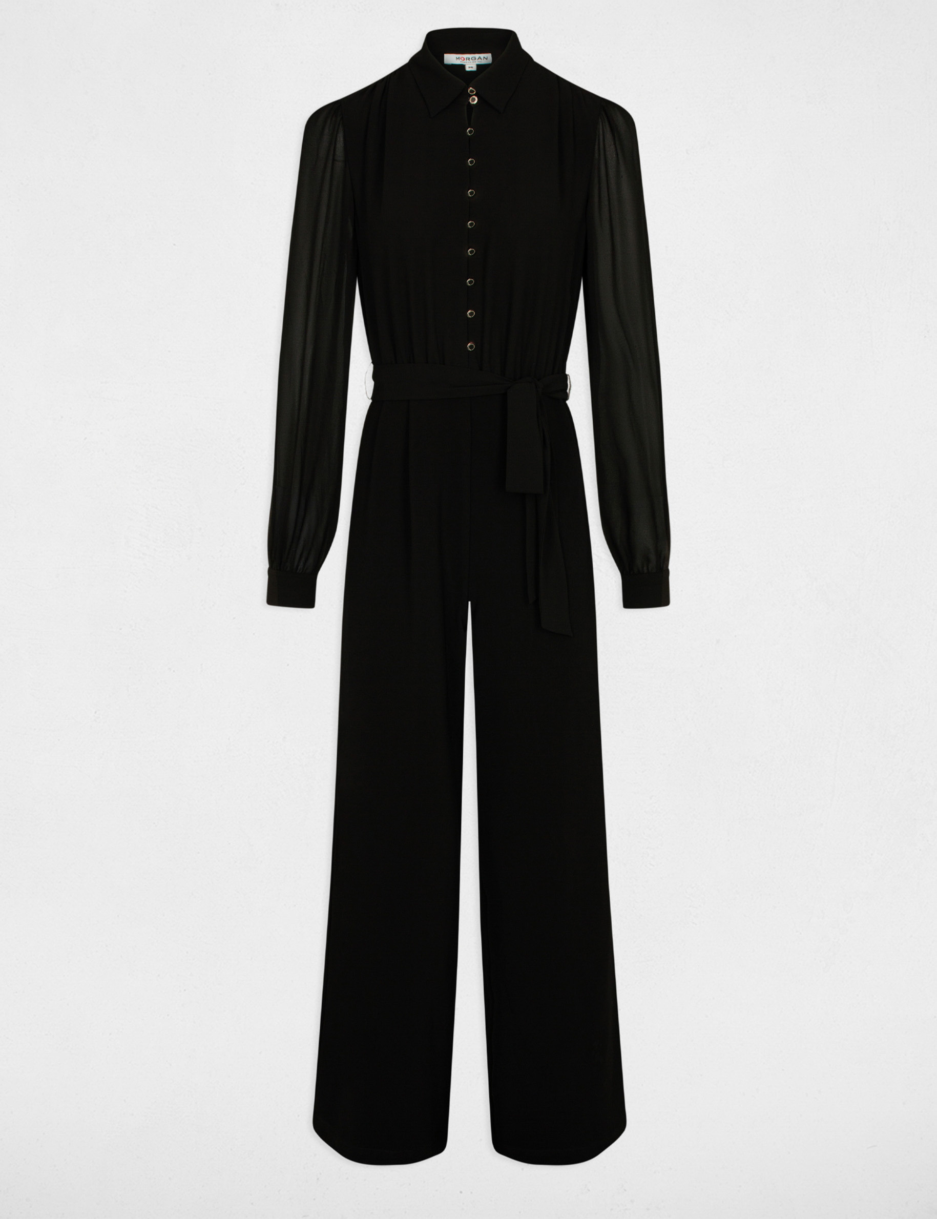 Combinaison jambes larges ceinturée noir femme
