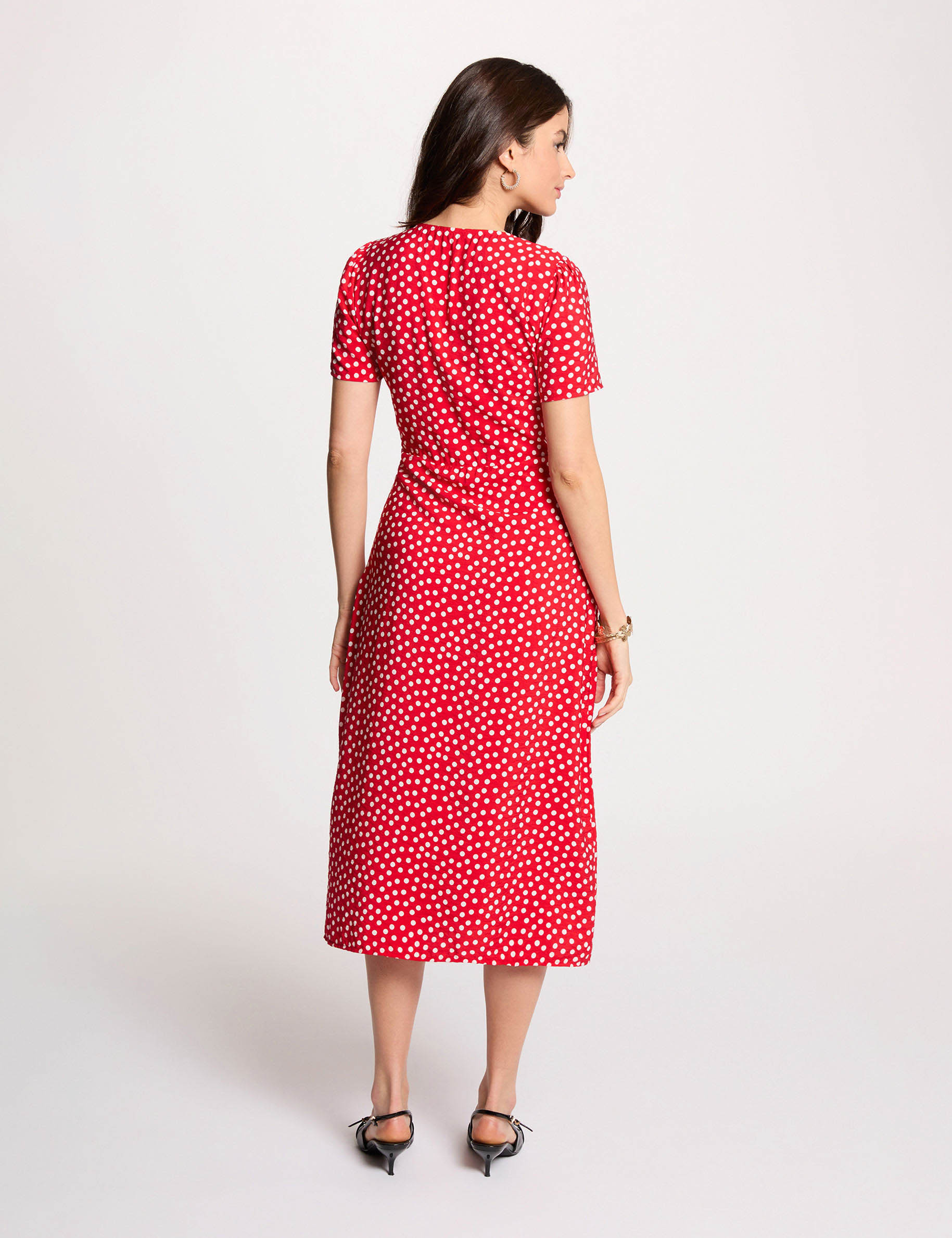 Robe mi-longue col v rouge femme