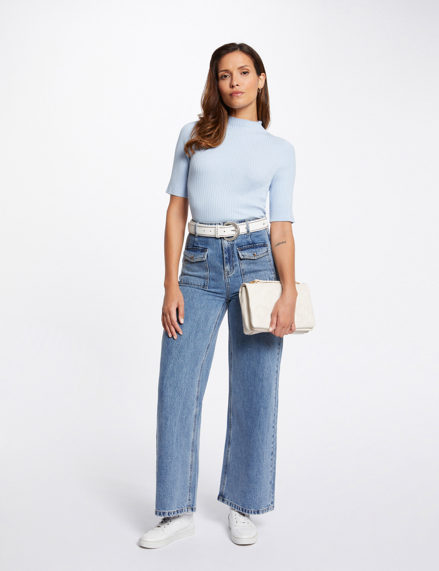 jeans large taille haute denim double stone femme Jeans large taille haute denim double stone femme