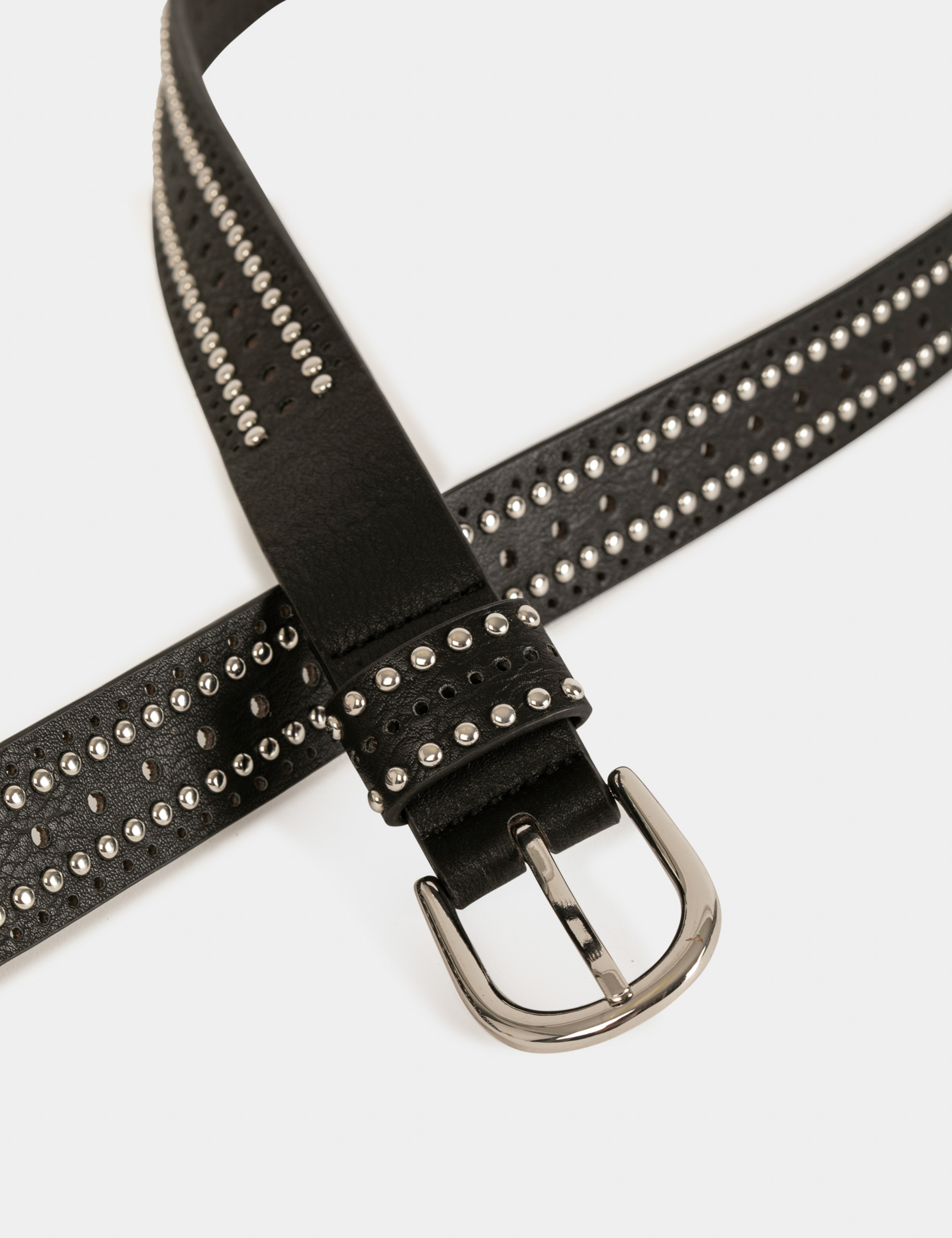 Ceinture avec clous et perforations noir femme Ceinture avec clous et perforations noir femme