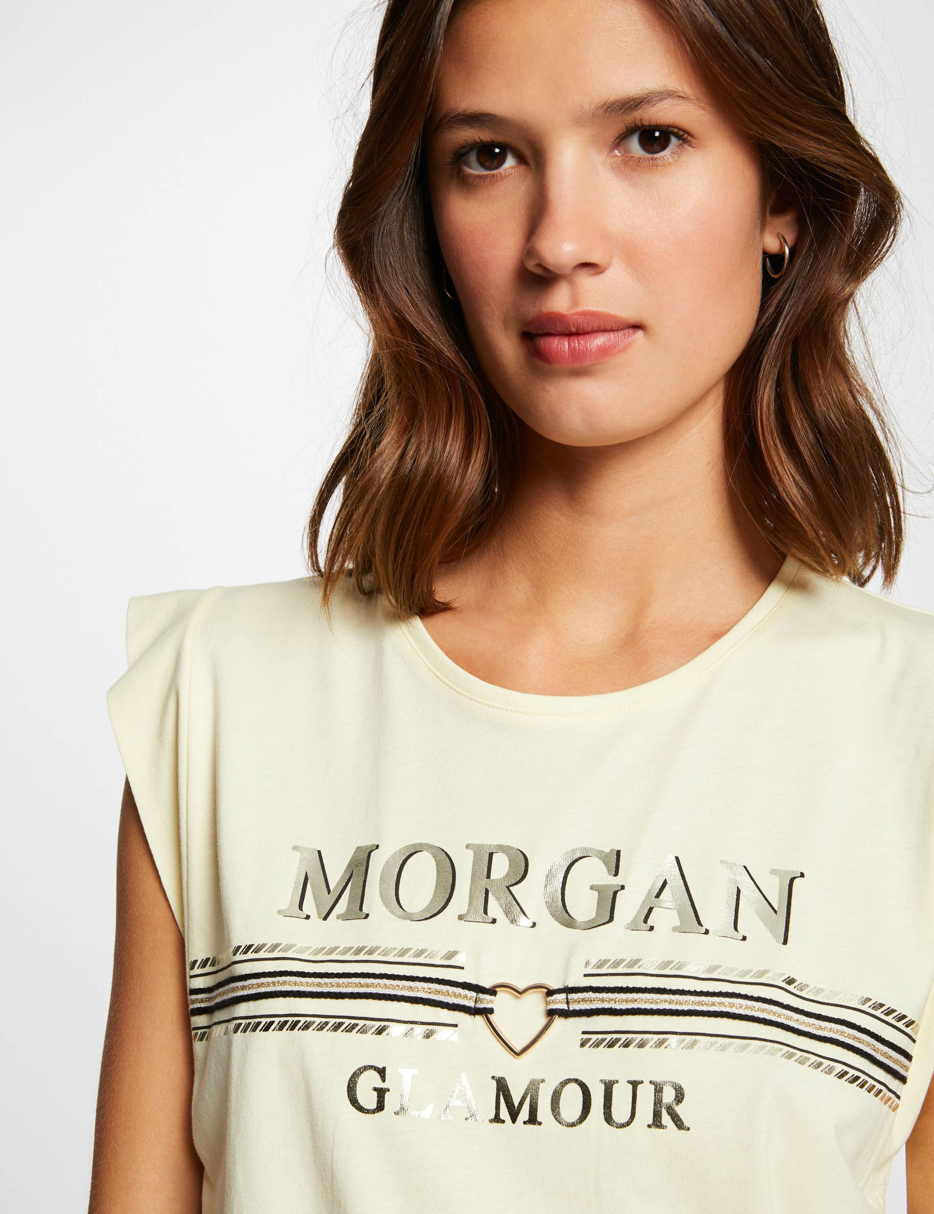 T-shirt manches courtes à inscription jaune paille femme T-shirt manches courtes à inscription jaune paille femme