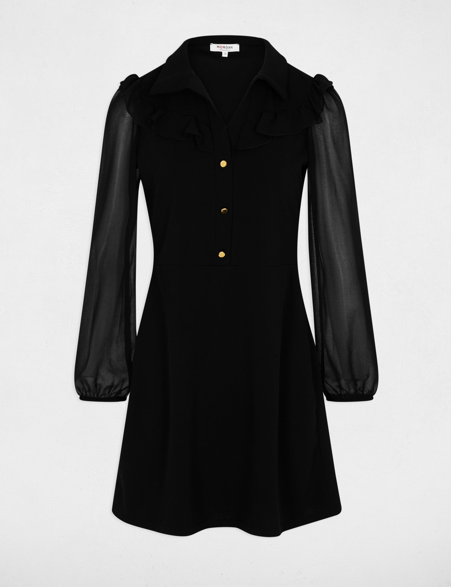 Robe courte col &agrave; revers noir femme