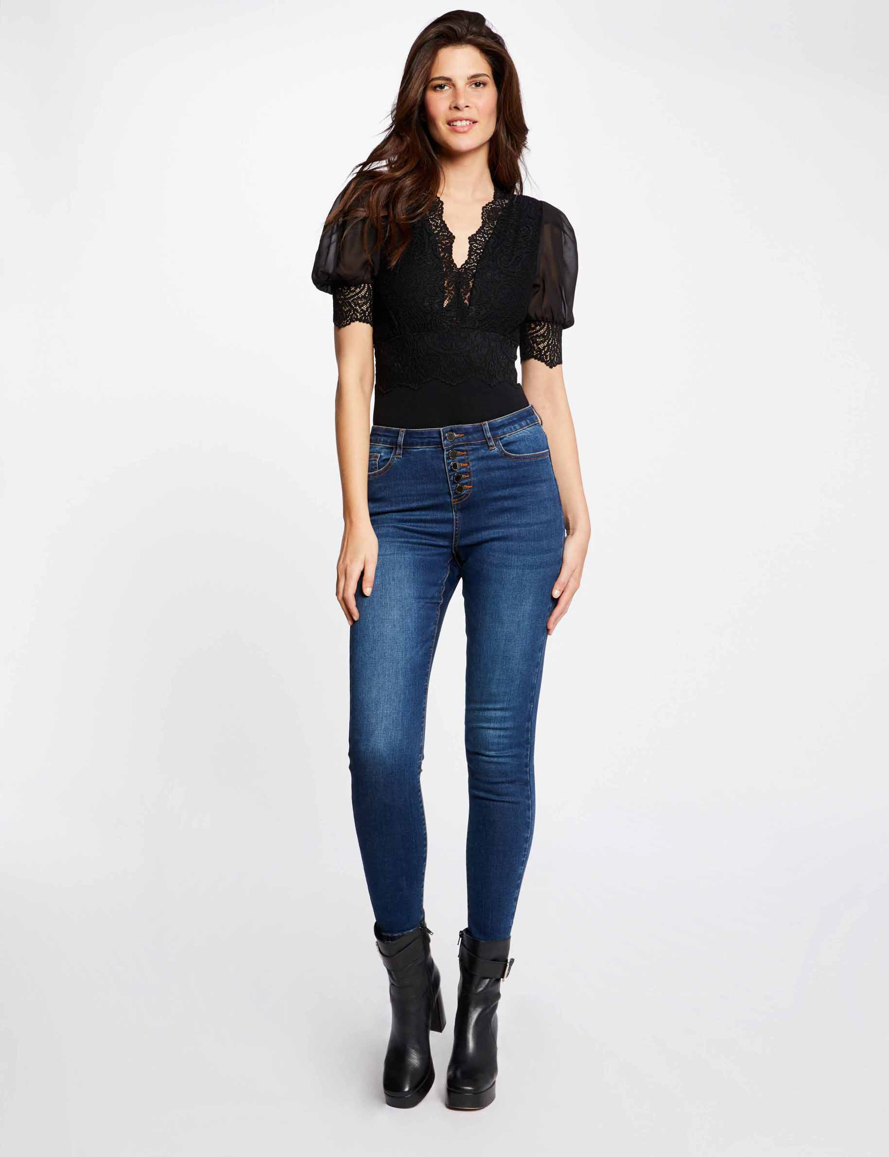 Body manches courtes à dentelle noir femme Body manches courtes à dentelle noir femme