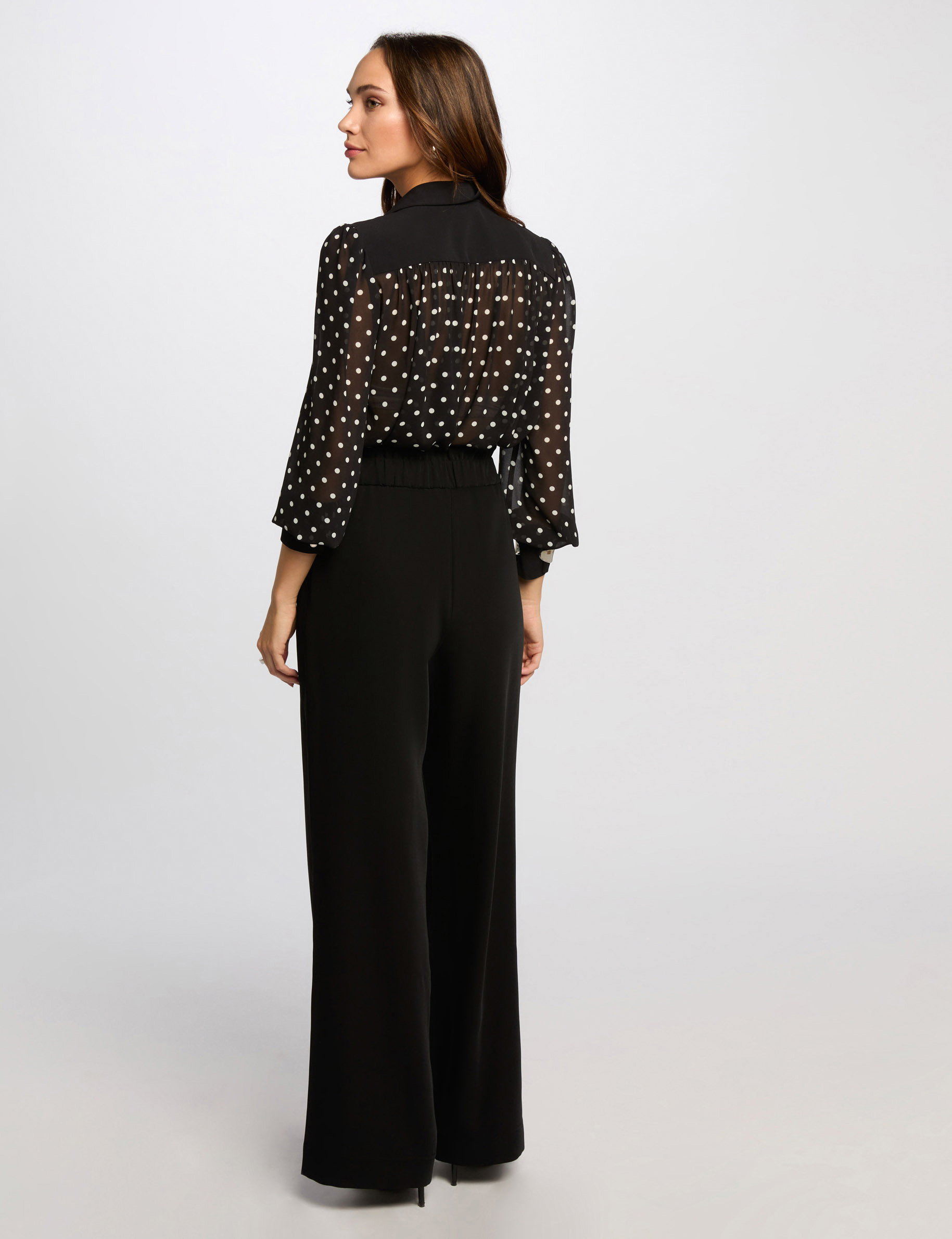 chemise manches longues a pois noir femme Chemise manches longues à pois noir femme