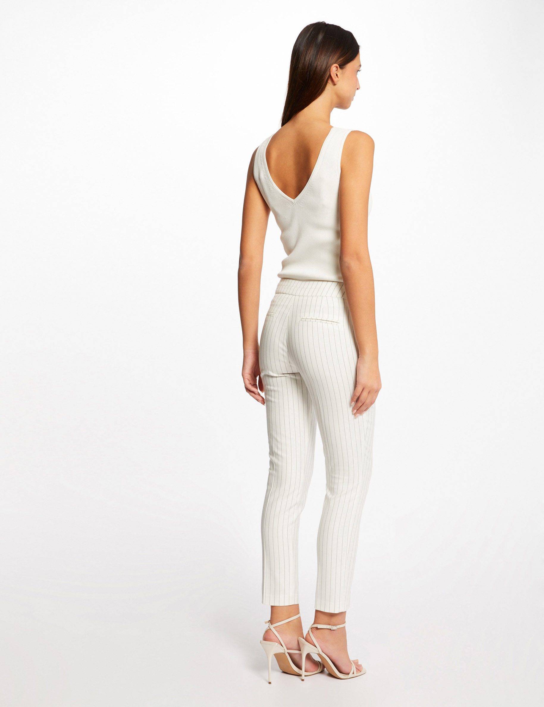 Pantalon city ajusté 7/8ème à rayures ecru femme Pantalon city ajusté 7/8ème à rayures ecru femme