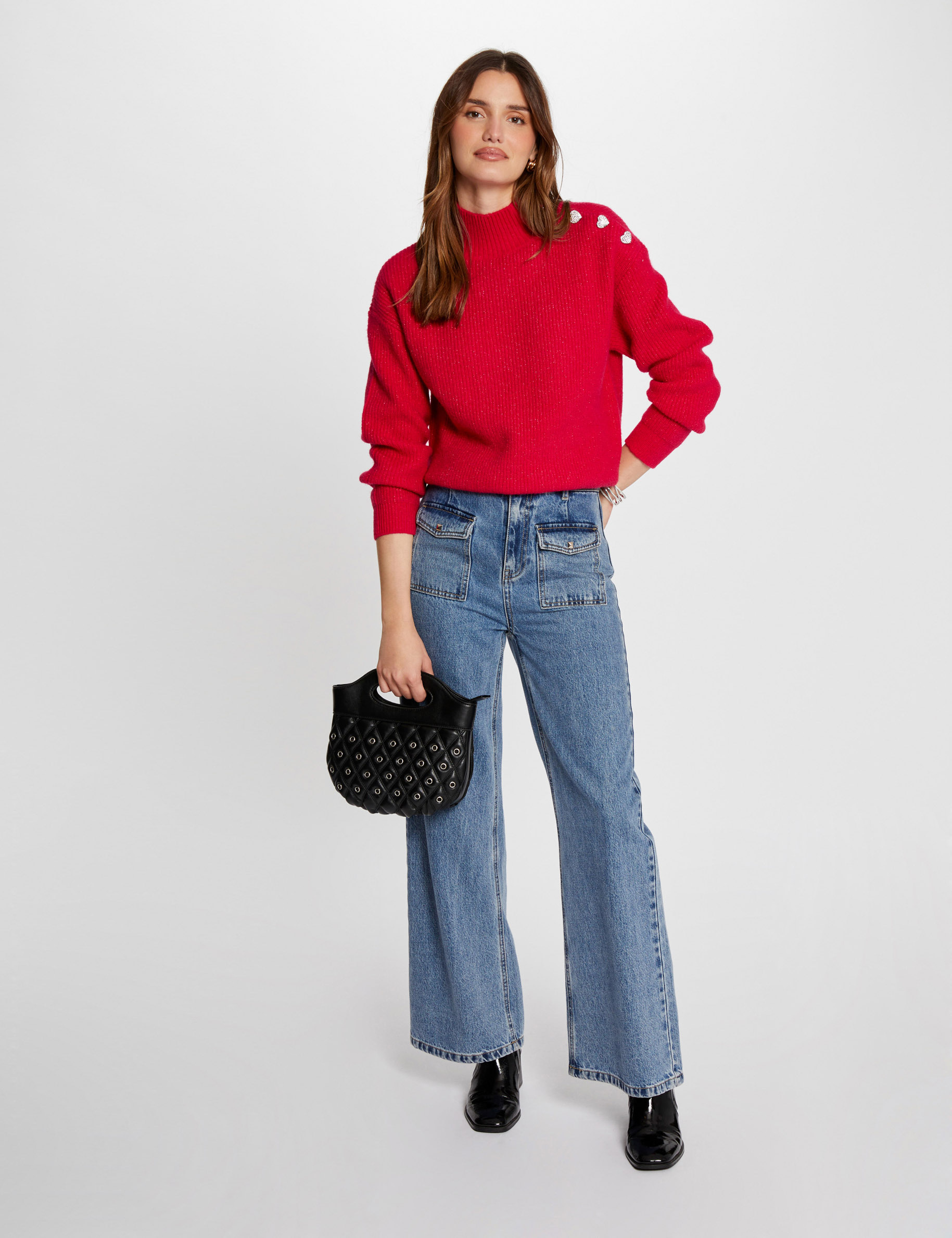 pull manches longues avec boutons rose moyen femme Pull manches longues avec boutons rose moyen femme