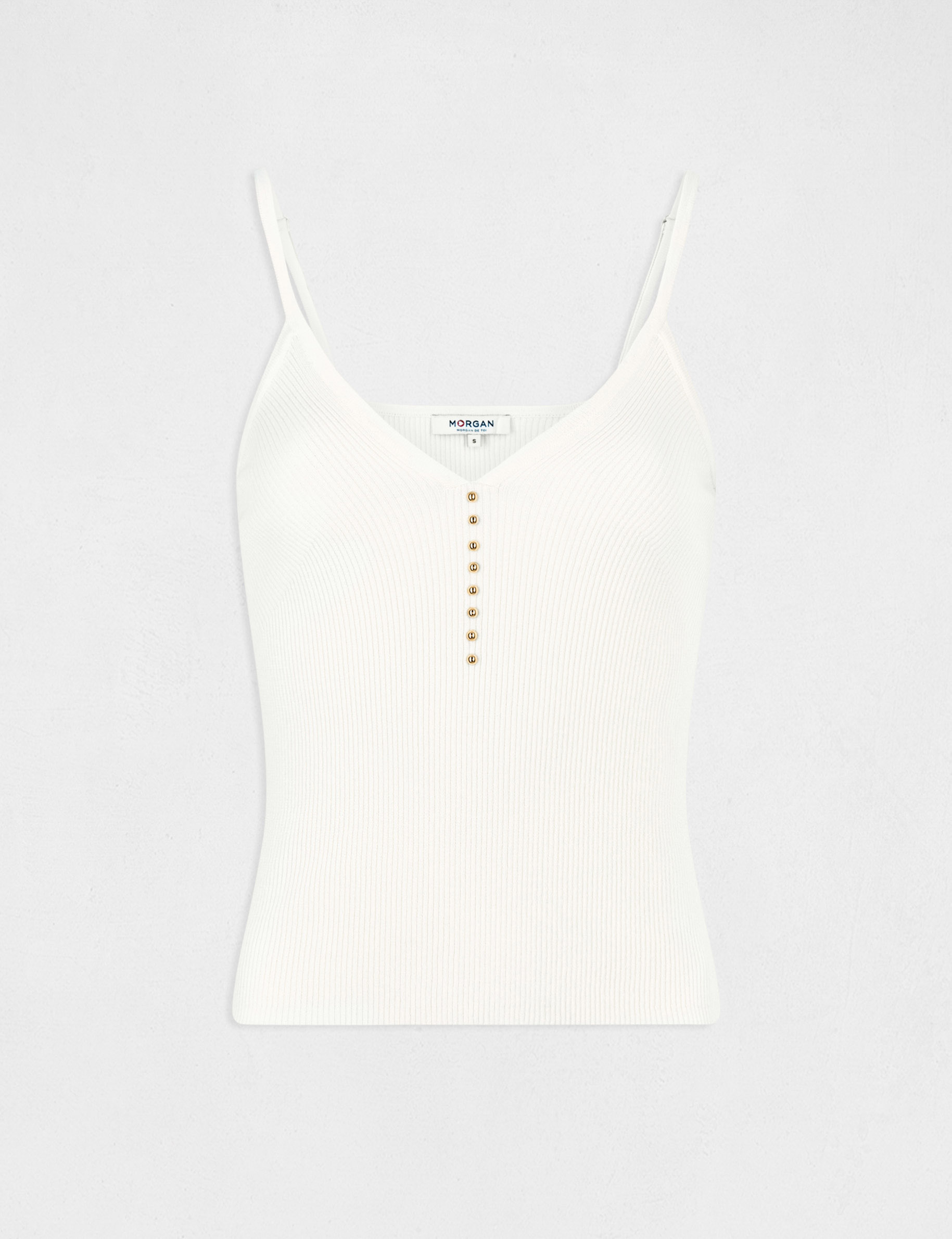 Débardeur pull col en V avec perles ecru moyen femme Débardeur pull col en V avec perles ecru moyen femme