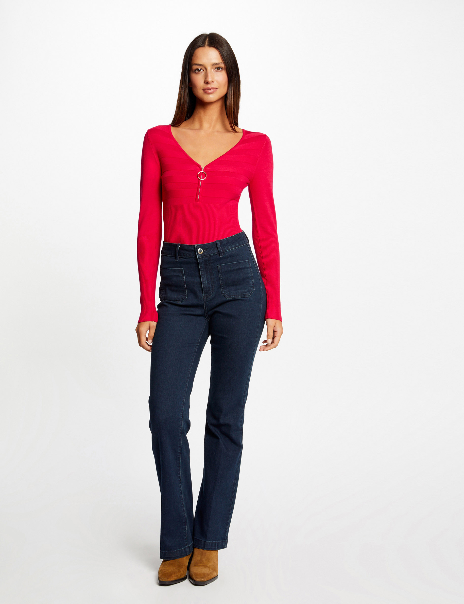 pull manches longues a detail zippe rose moyen femme Pull manches longues à détail zippé rose moyen femme
