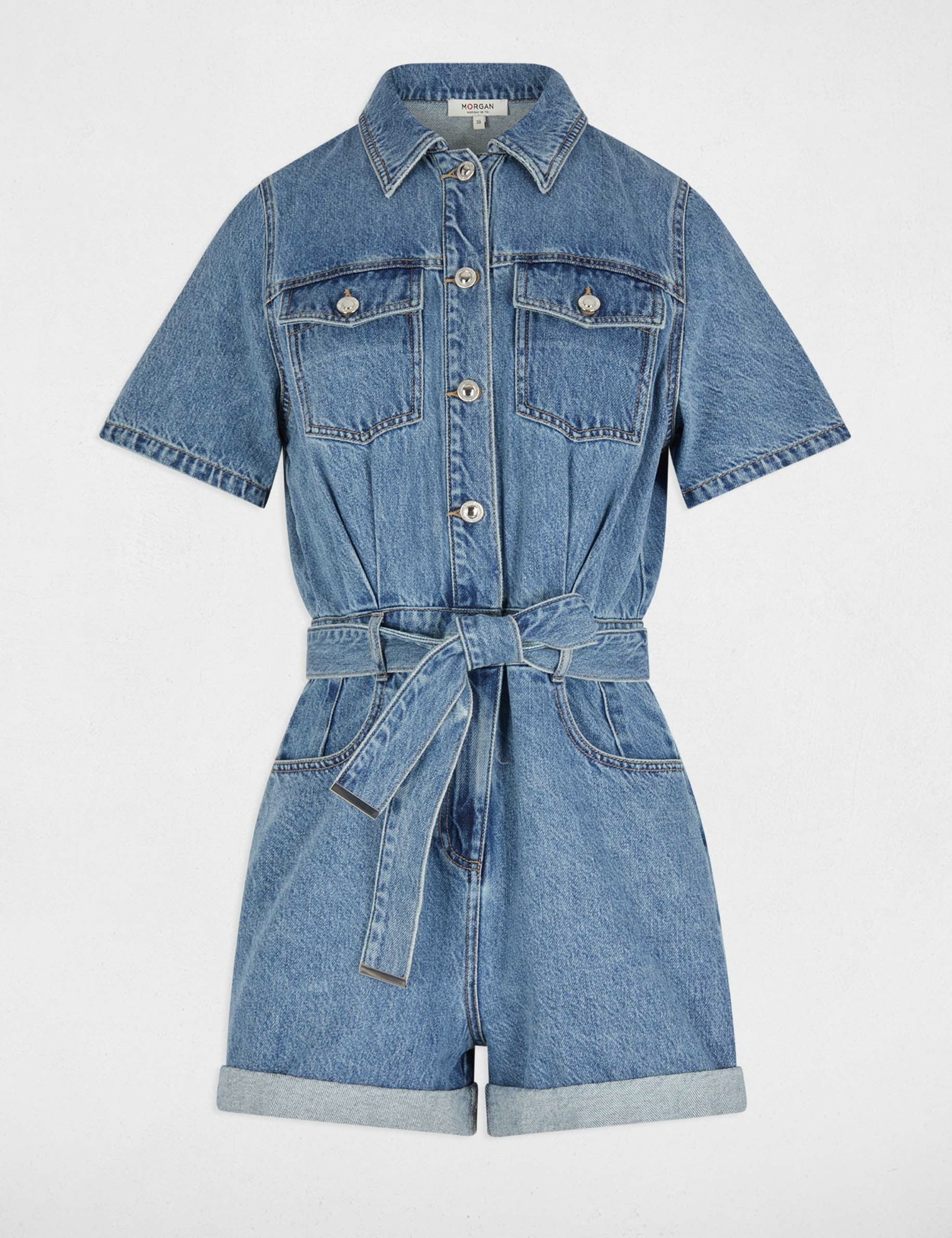 Combishort en jean denim stone femme